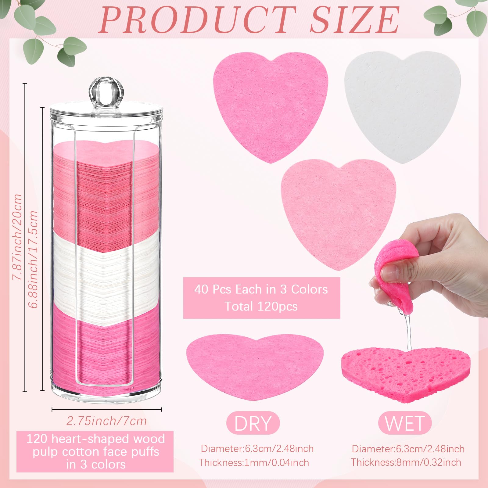 Sieral 120 Pcs Compressed Facial Sponges for Women with Container Disposable Face Sponge Pads for Mask Washing Face Cleansing Exfoliating Pore Esthetician Makeup Removal(Heart,Multicolor)