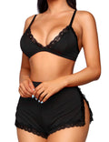 RSLOVE Sexy Pajamas for Women Soft Lingerie Set Lace Trim Sleepwear 2 piece Pjs Shorts Set