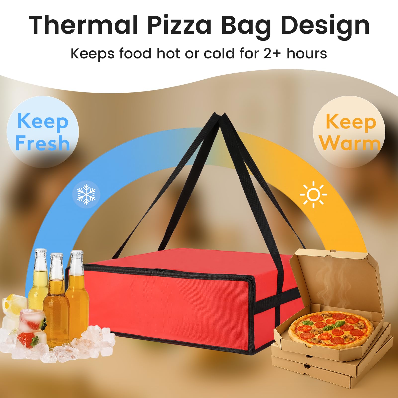 Bodaon Insulated Pizza Delivery Bag, 20" x 20" x 6" Pizza Warmer Bags for Carry Hot, Food Warmers for Parties, Pizza Thermal Insulation, Pizza Carrier for Catering, Red, 1-Pack