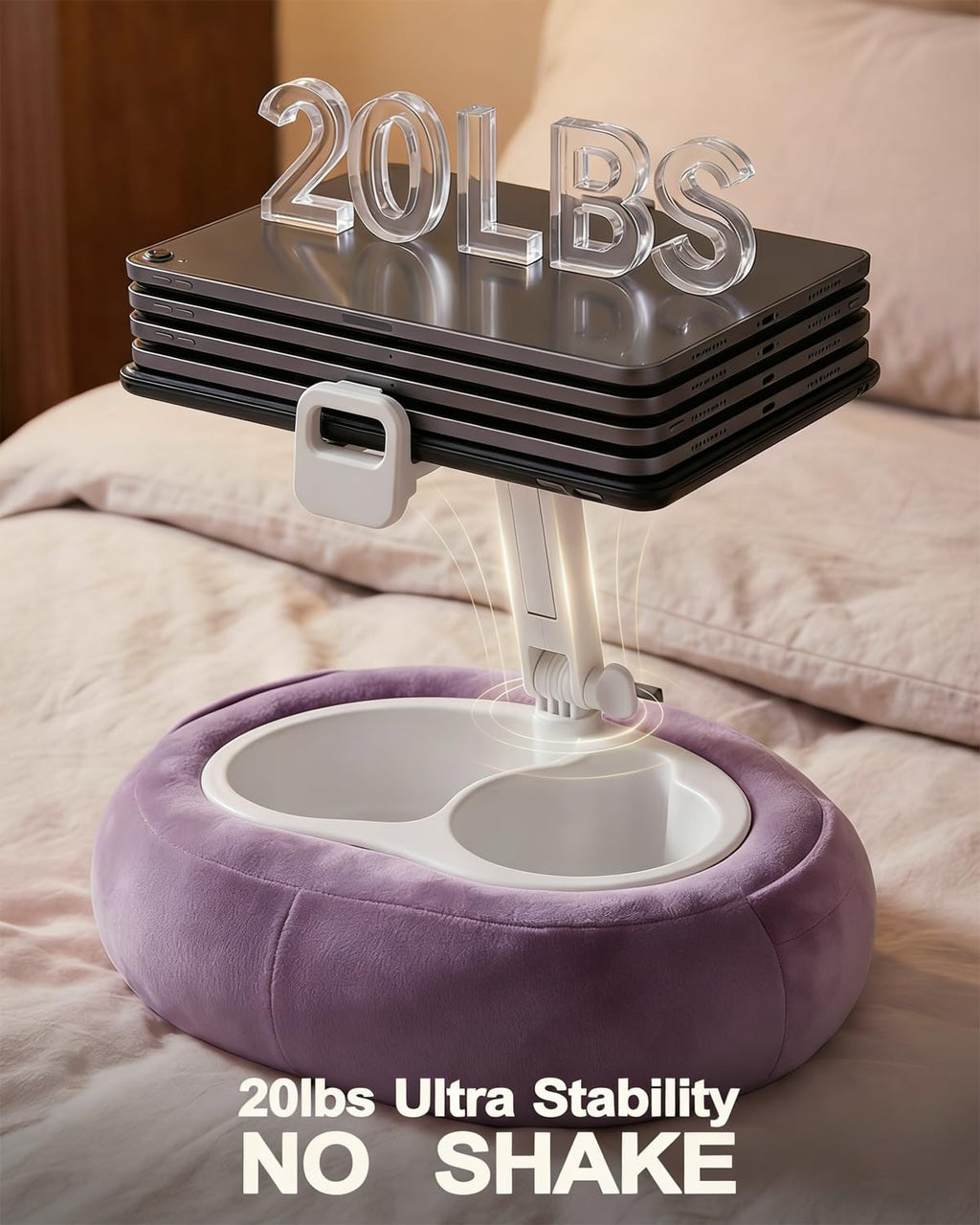 Tablet Pillow Stand, Compatible with 5"-12.9" Kindle, iPad, Phone/Tablet, Google, Samsung, 360° Rotating Phone Holder for Bed, Soft Plush Fabric, Detachable Bowl, Reading and Relaxation on Bed, Pink