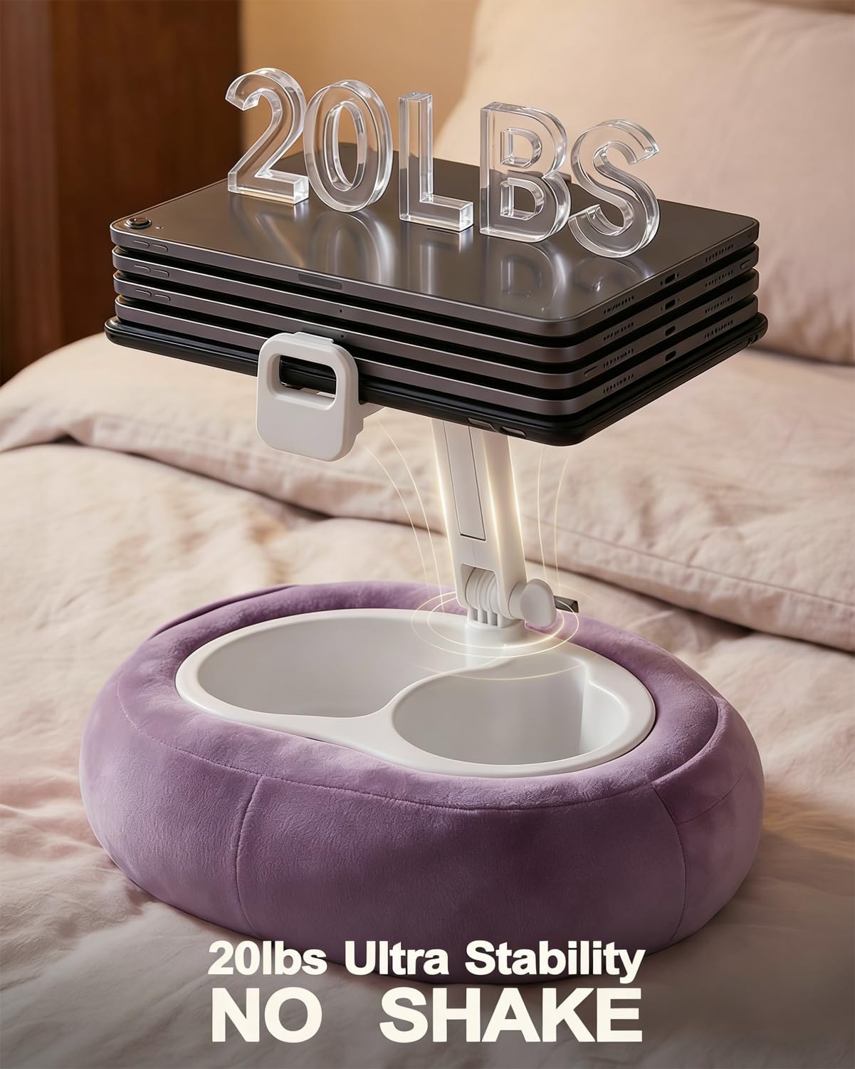 Tablet Pillow Stand, Compatible with 5"-12.9" Kindle, iPad, Phone/Tablet, Google, Samsung, 360° Rotating Phone Holder for Bed, Soft Plush Fabric, Detachable Bowl, Reading and Relaxation on Bed, Pink