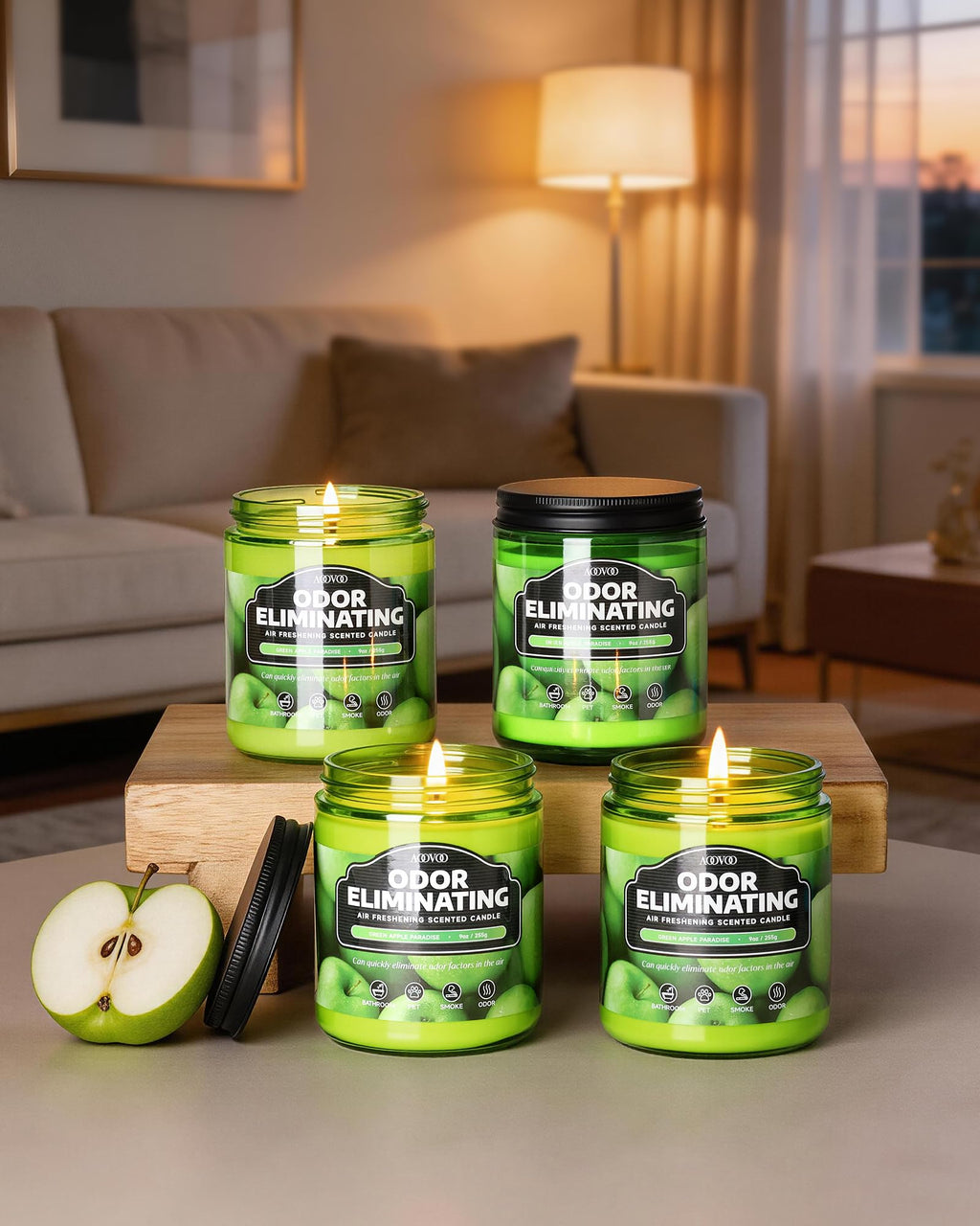 AOOVOO 4 Pack Citrus Lemon Odor Eliminating Highly Fragranced Candle Set - Eliminates 95% of Pet, Smoke, Food, and Other Smells Quickly, Non Toxic Air Freshing Soy Candle