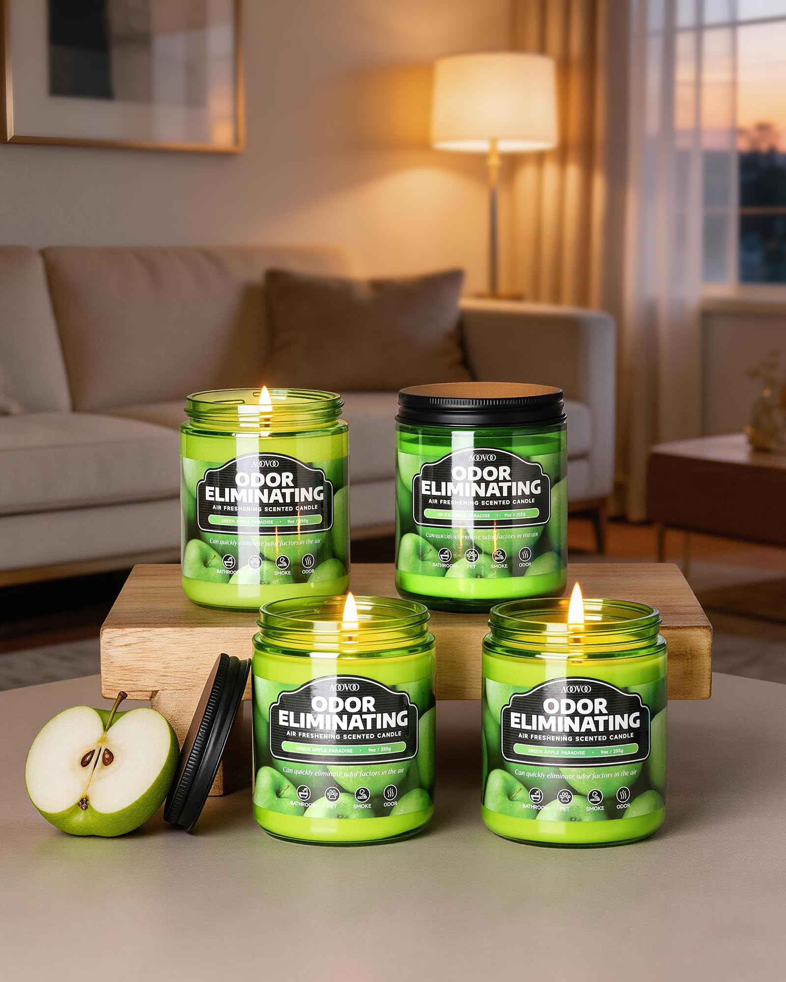 AOOVOO 4 Pack Citrus Lemon Odor Eliminating Highly Fragranced Candle Set - Eliminates 95% of Pet, Smoke, Food, and Other Smells Quickly, Non Toxic Air Freshing Soy Candle