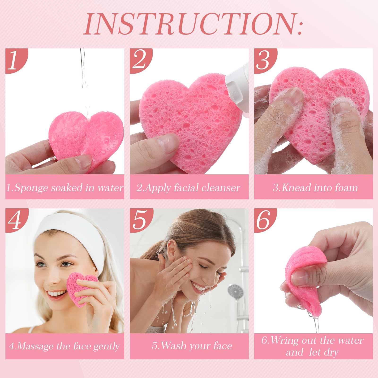Sieral 120 Pcs Compressed Facial Sponges for Women with Container Disposable Face Sponge Pads for Mask Washing Face Cleansing Exfoliating Pore Esthetician Makeup Removal(Heart,Multicolor)