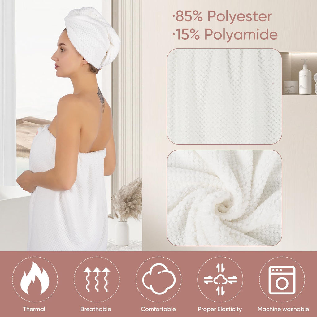 Spa Robe Bath wrap Towels for Women and Hair Drying Towel Waffle Spa Wraps with Pocket Adjustable Closure Lightweight Towel Wraps for Bath Shower (4, Purple)
