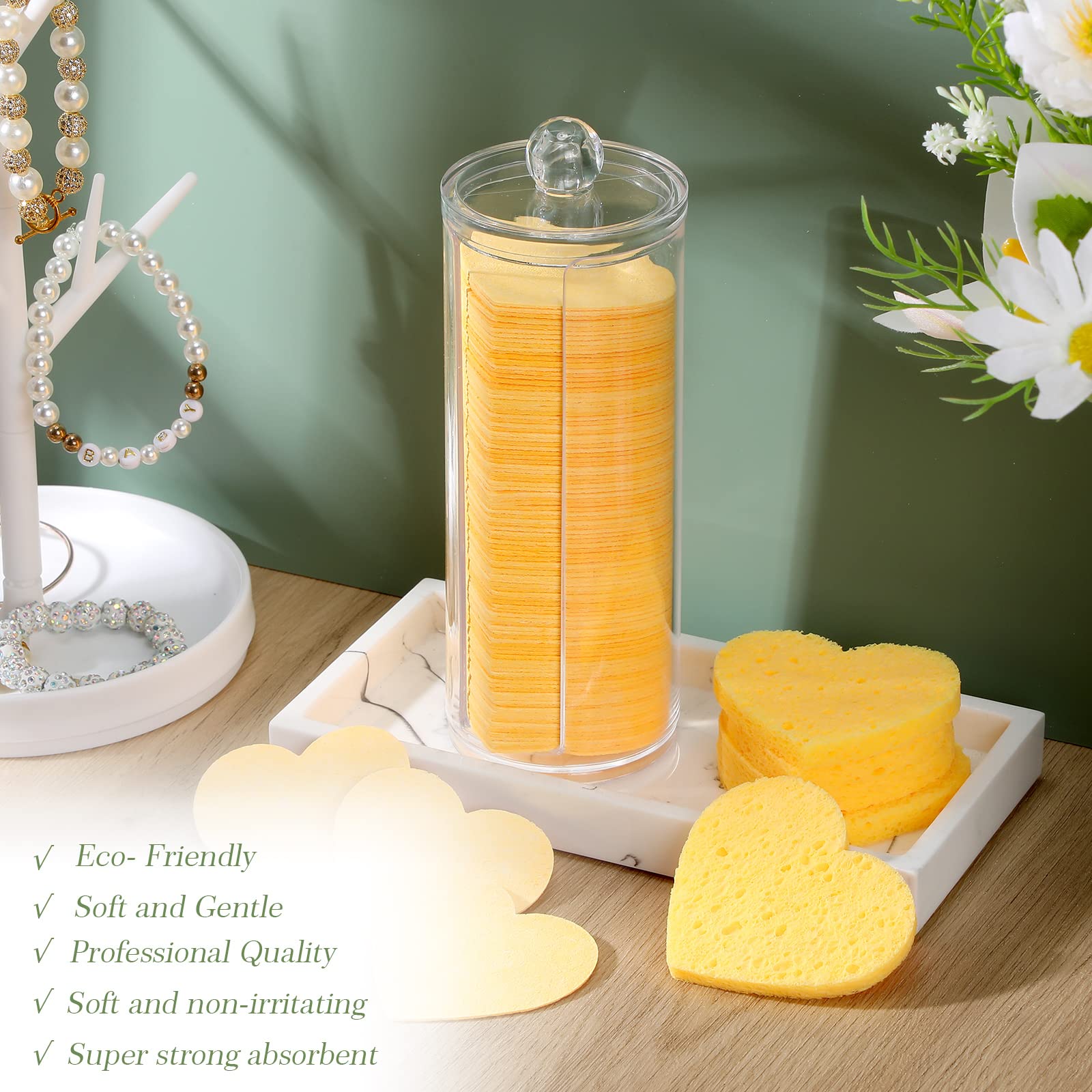 Sieral 120 Pcs Compressed Facial Sponges for Women with Container Disposable Face Sponge Pads for Mask Washing Face Cleansing Exfoliating Pore Esthetician Makeup Removal(Heart,Multicolor)