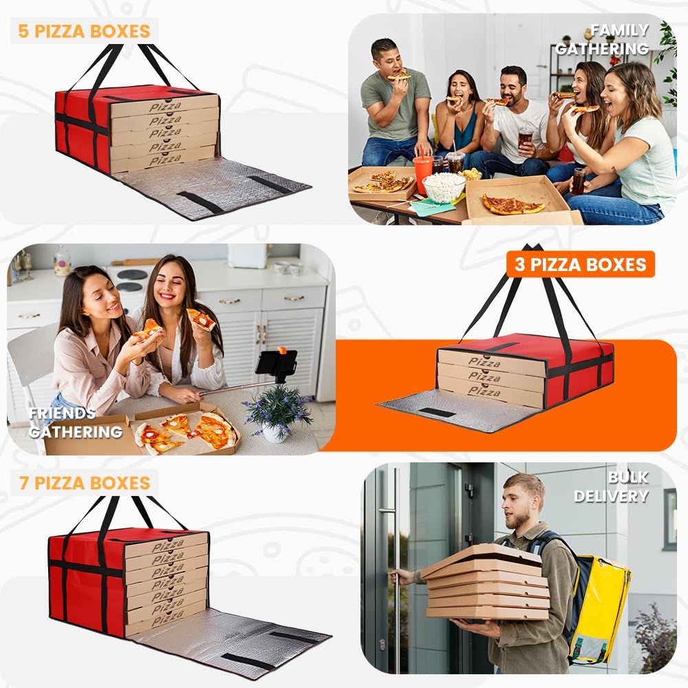 Bodaon Insulated Pizza Delivery Bag, 20" x 20" x 6" Pizza Warmer Bags for Carry Hot, Food Warmers for Parties, Pizza Thermal Insulation, Pizza Carrier for Catering, Red, 1-Pack