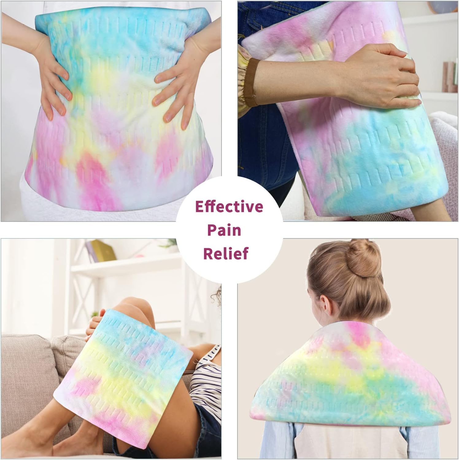 GOQOTOMO Electric Heated Pad for Back/Waist/Abdomen/Sh-oulder/Neck Pain and Cramps Relief - Moist and Dry Heat Therapy with Auto-Off Hot Heating Pad by-Rainbow