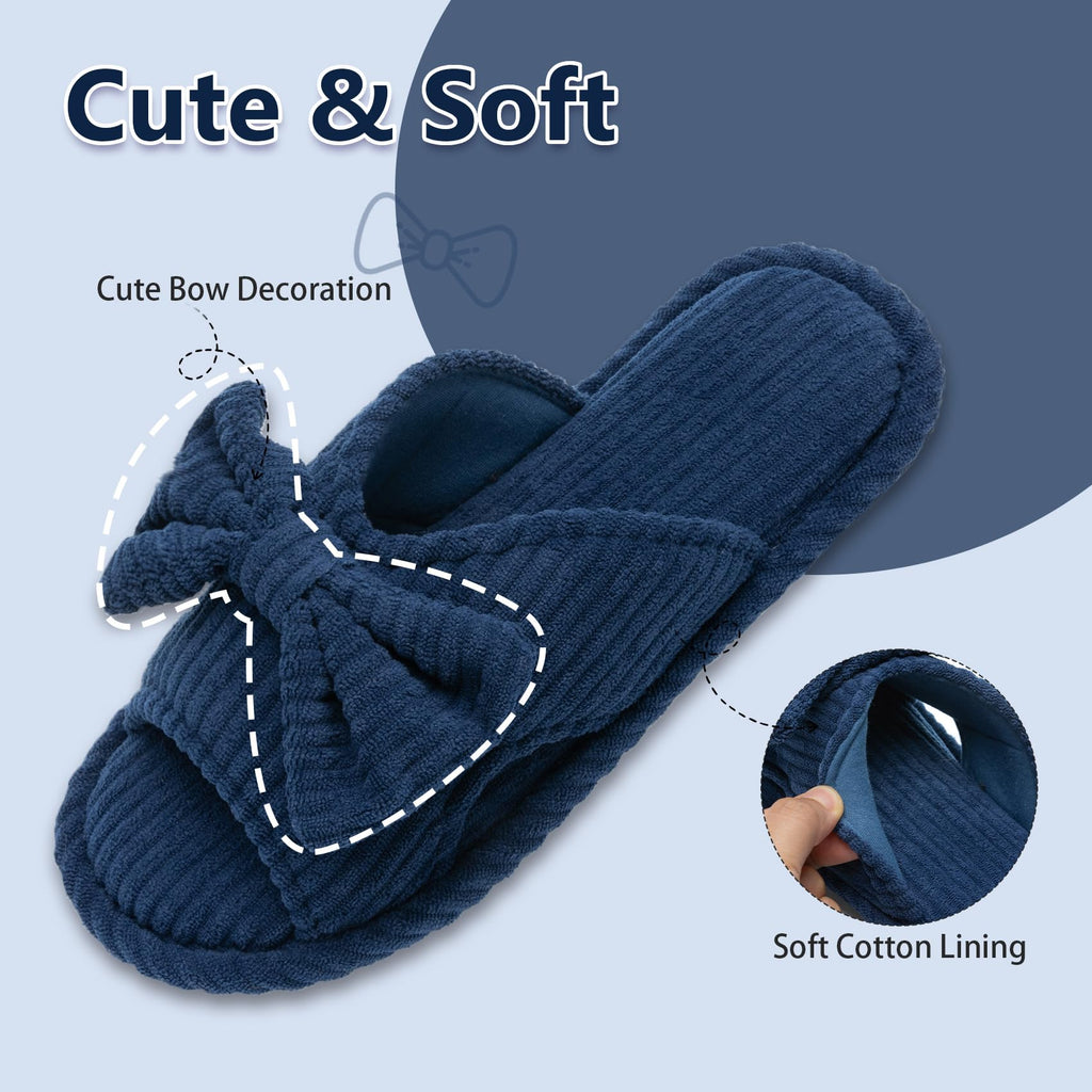 GOEWY Cute Slippers for Women Indoor and Outdoor Cozy Soft Bow Open Toe Womens Slippers with Memory Foam Anti-Skid Sole Slides Spa Birthday Gifts for Women Mom Her Ladies Bridesmaid