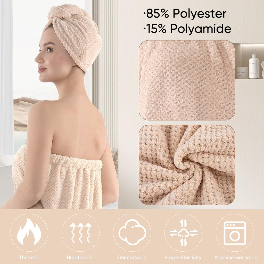 Spa Robe Bath wrap Towels for Women and Hair Drying Towel Waffle Spa Wraps with Pocket Adjustable Closure Lightweight Towel Wraps for Bath Shower (4, Purple)