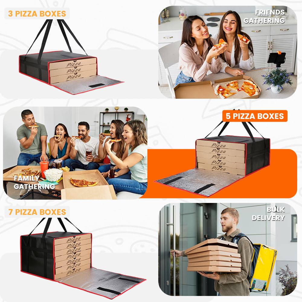 Bodaon Insulated Pizza Delivery Bag, 20" x 20" x 6" Pizza Warmer Bags for Carry Hot, Food Warmers for Parties, Pizza Thermal Insulation, Pizza Carrier for Catering, Red, 1-Pack
