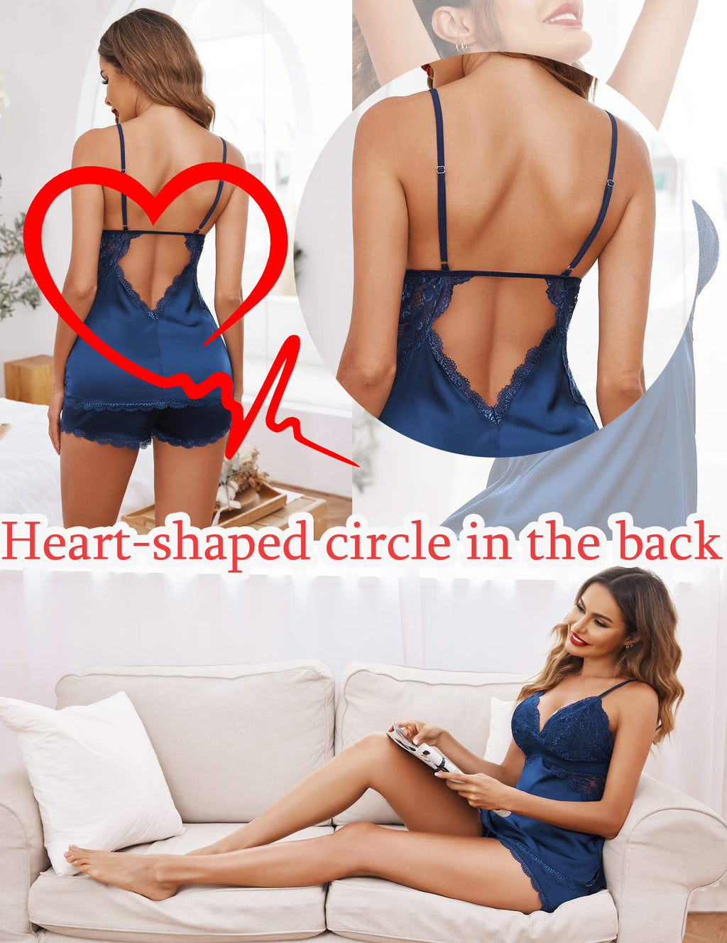 Avidlove Women Sleepwear Satin Pajamas Set Lace Camisole Shorts Nightwear
