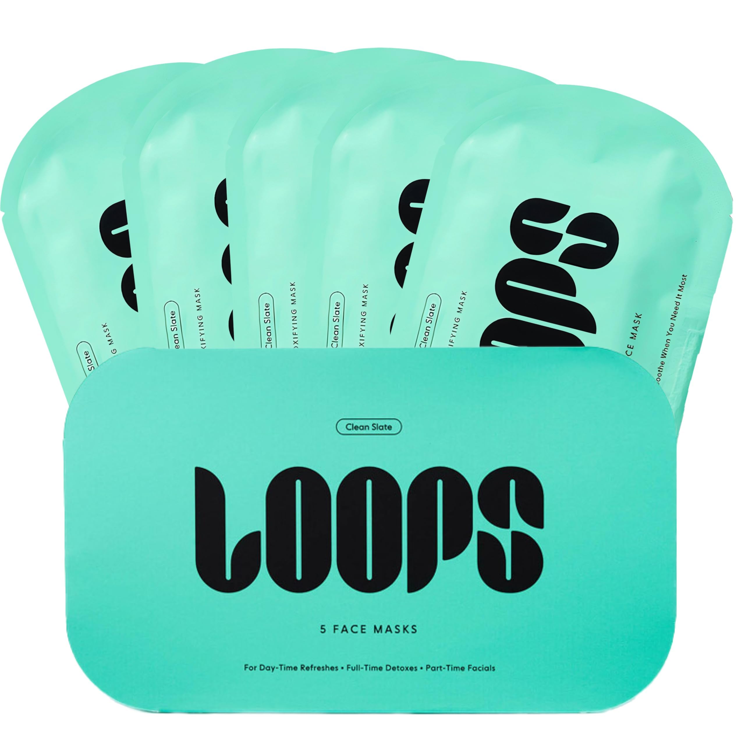 LOOPS VARIETY LOOP KIT - The Best Hydrogel Korean Face Masks for Every Skin Moment - Loops Face Mask - 5 Masks for Hydrating, Detoxifying, Repairing, Soothing, and Rejuvenating - All Skin Types 5pc