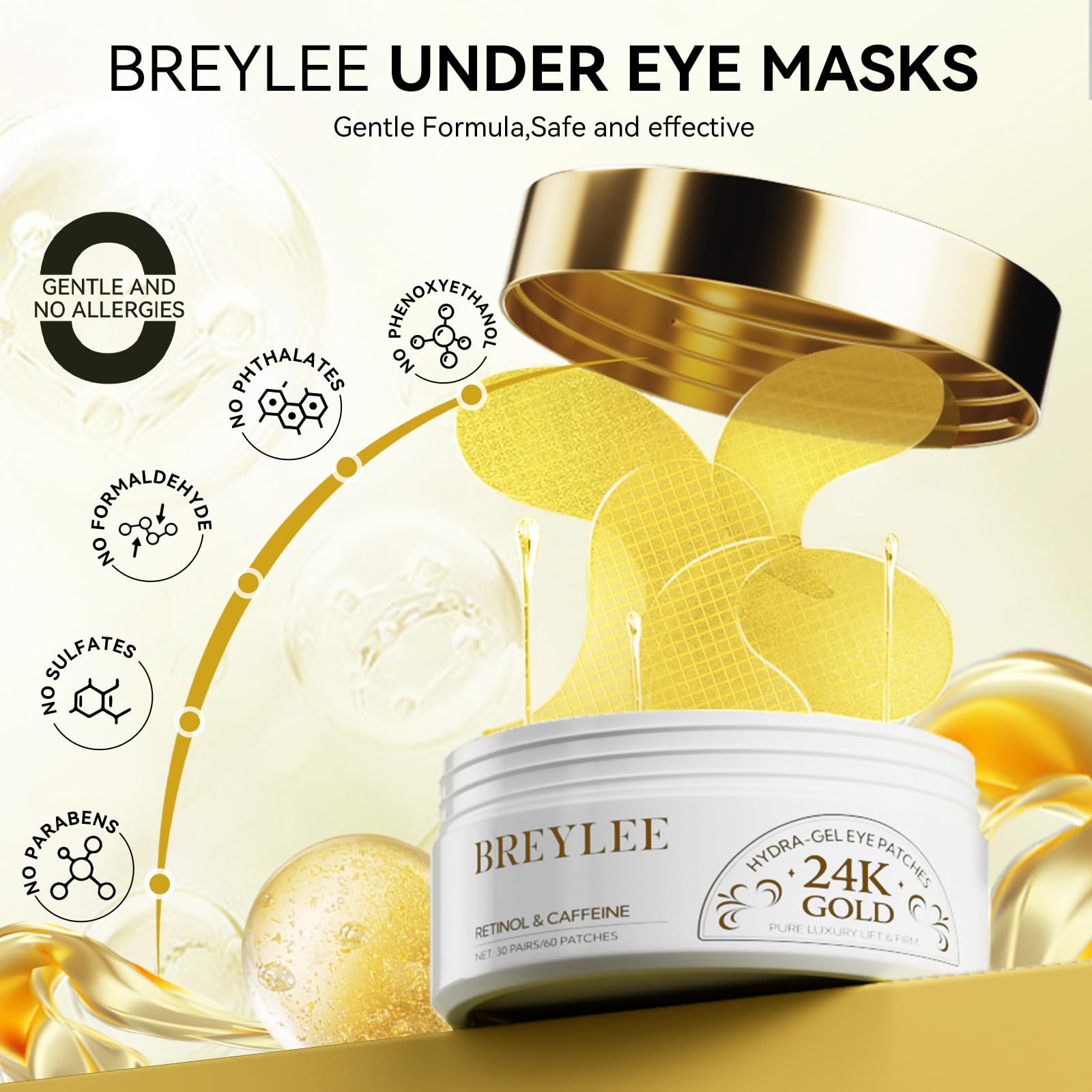 BREYLEE Aloe Vera Eye Masks– 60 Pcs - Puffy Eyes and Dark Circles Treatments – Look Younger and Reduce Wrinkles and Fine Lines Undereye, Improve and Firm eye Skin - Pure Natural Material Extraction