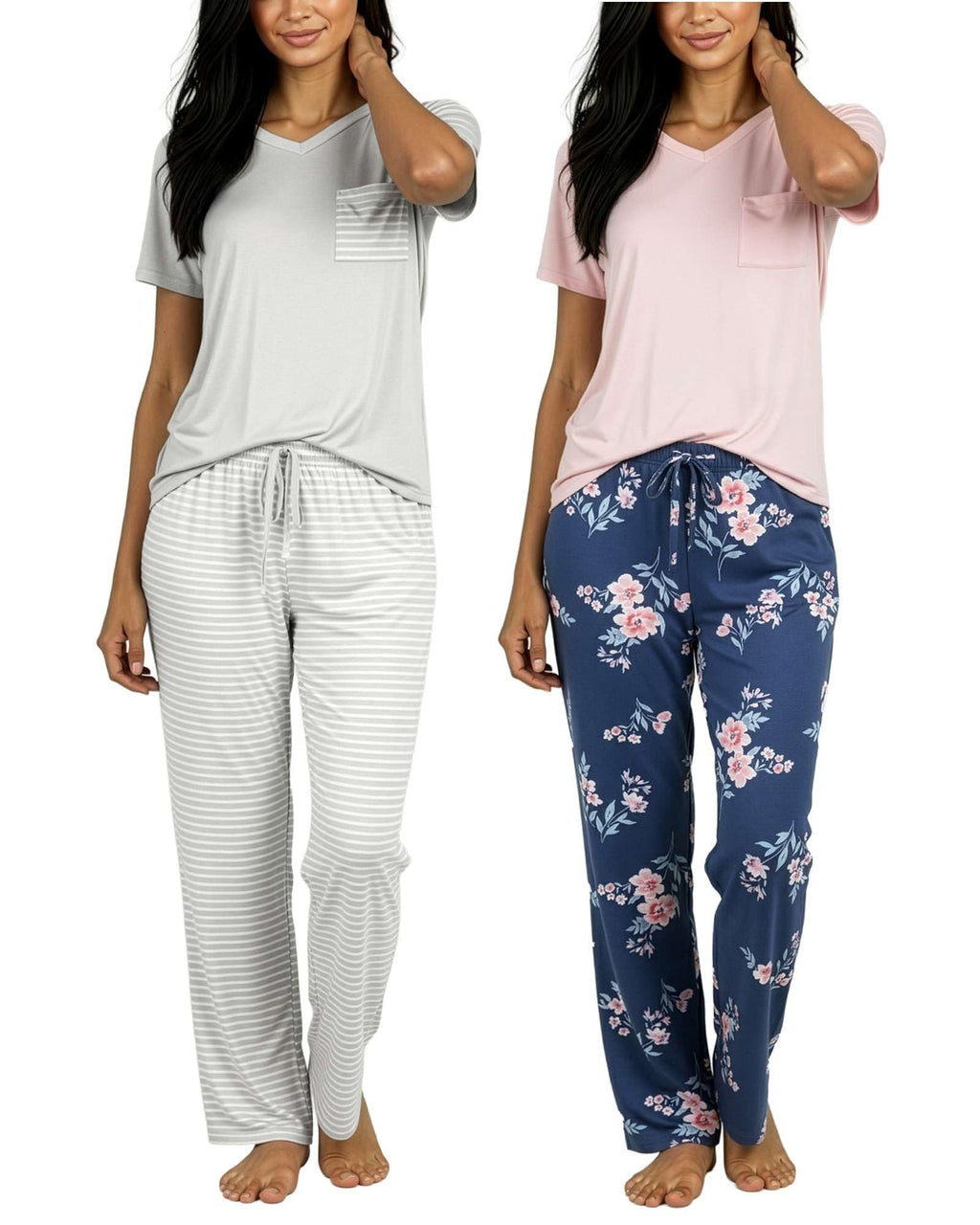 Real Essentials 2 Pack: Women's Comfy Pajama Sets - Short Sleeve Ladies Loungewear Sleepwear PJs (Available In Plus)