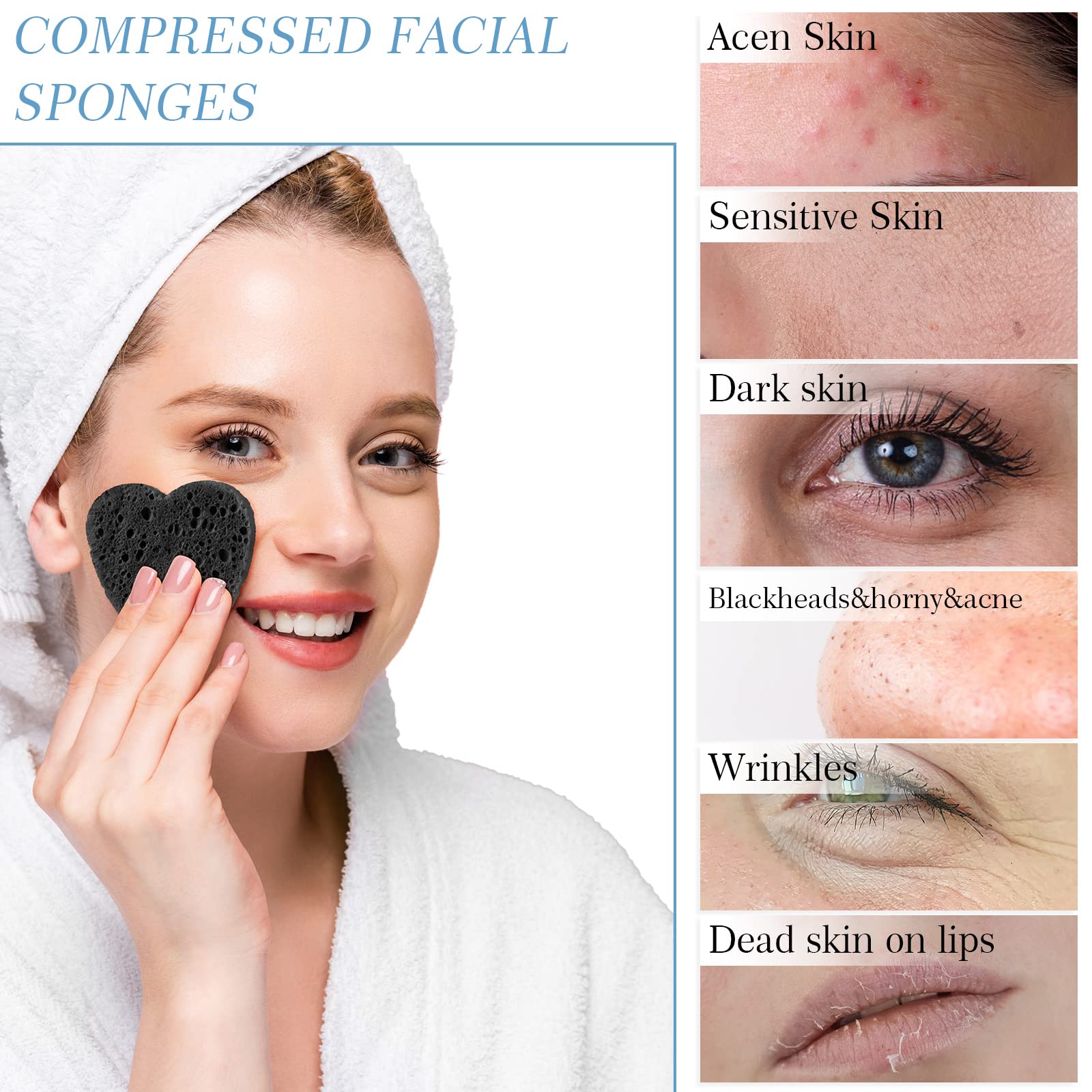 Sieral 120 Pcs Compressed Facial Sponges for Women with Container Disposable Face Sponge Pads for Mask Washing Face Cleansing Exfoliating Pore Esthetician Makeup Removal(Heart,Multicolor)