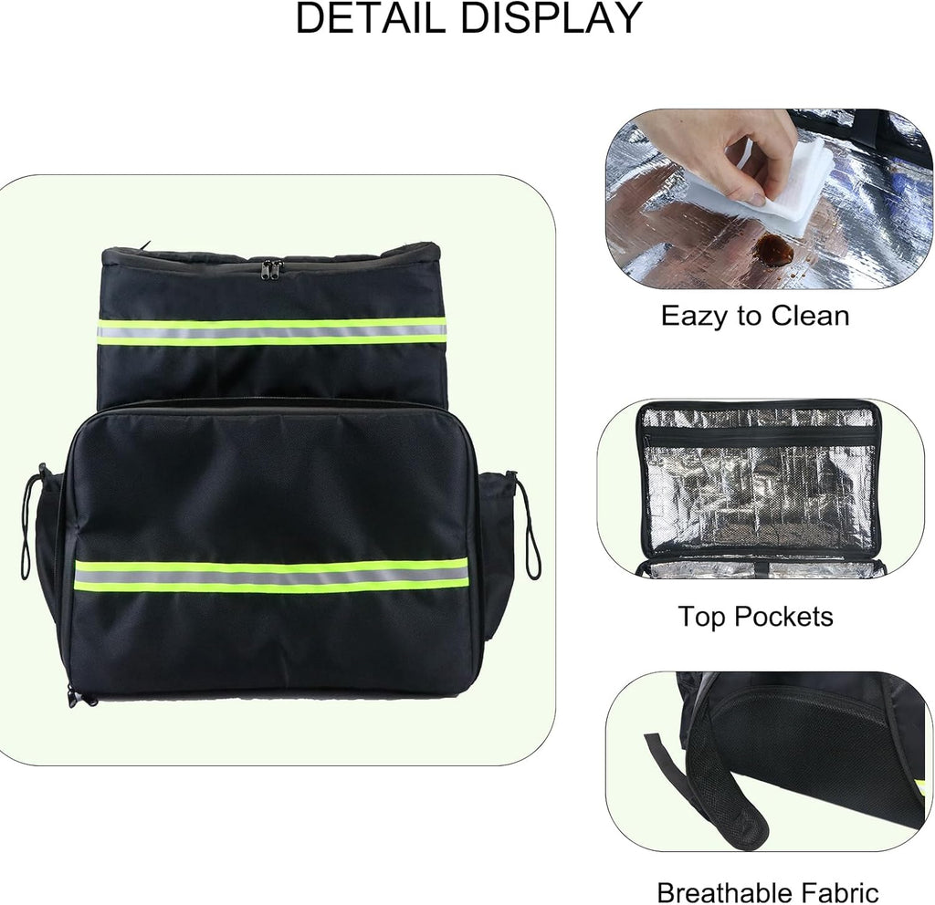 Extral Large Food Delivery Backpack,17"x17"x16" Insulated Pizza Delivery Backpack fits 14'' 16'' Pizzas, Motorcycle Food Delivery Bag for Bike with 4 Pockets for Uber Eats, Doordash