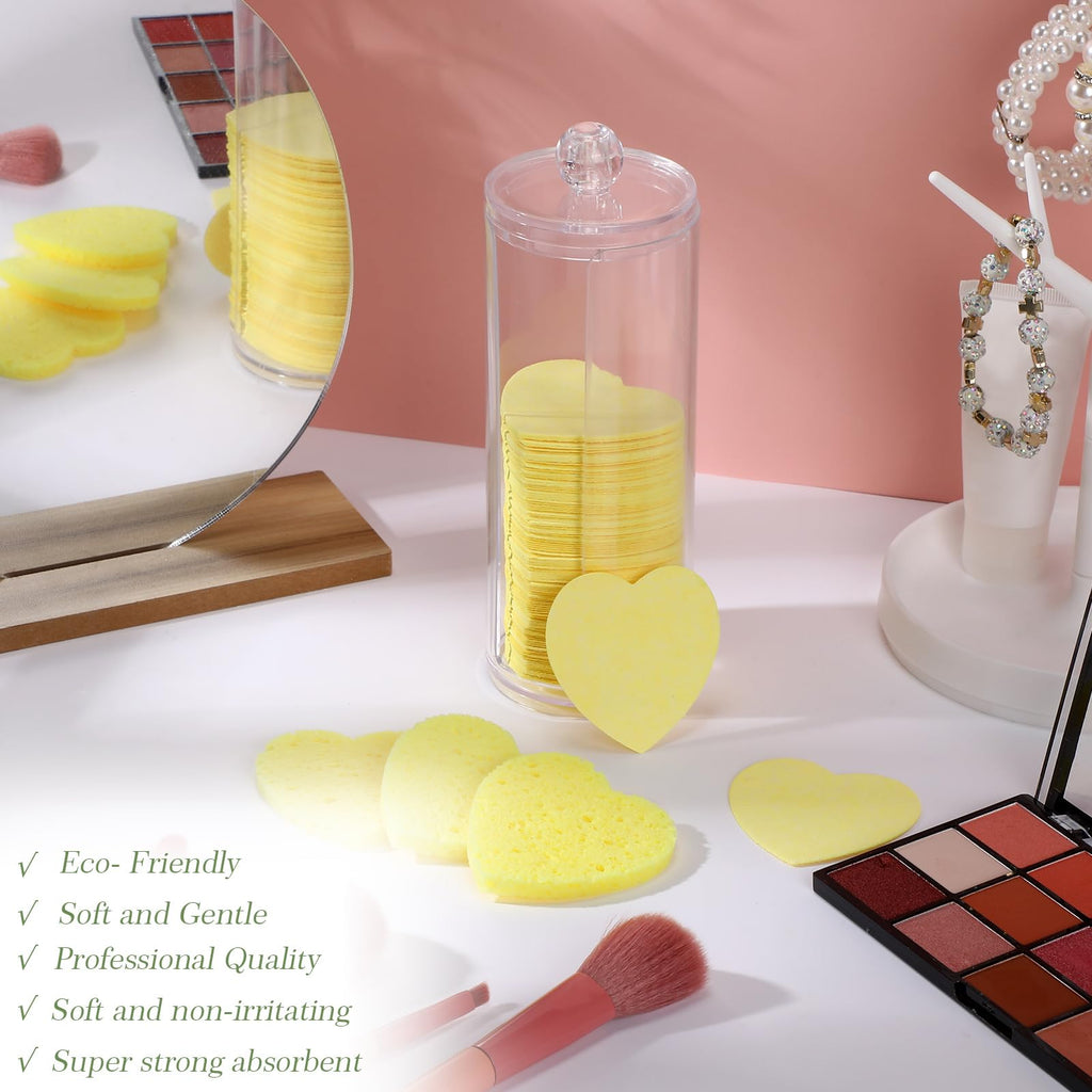 Sieral 120 Pcs Compressed Facial Sponges for Women with Container Disposable Face Sponge Pads for Mask Washing Face Cleansing Exfoliating Pore Esthetician Makeup Removal(Heart,Multicolor)