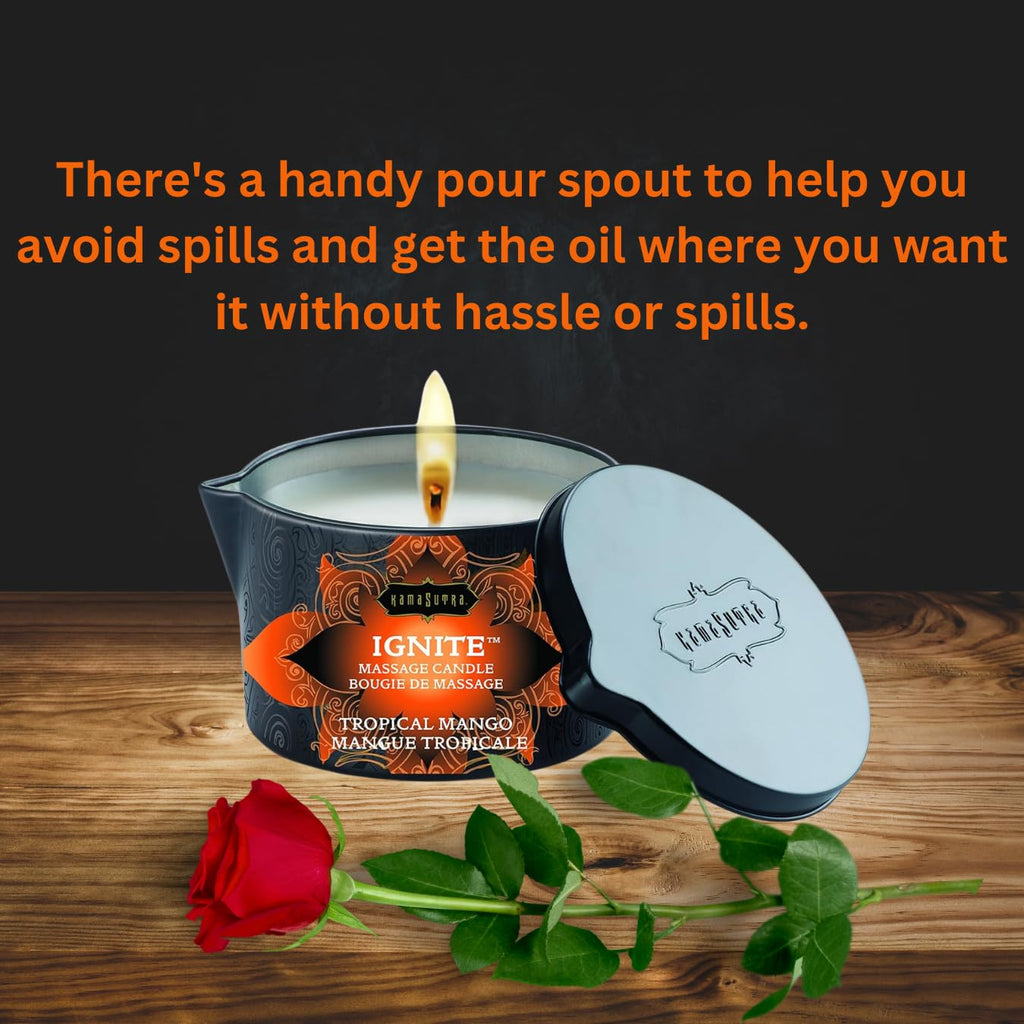 KAMA SUTRA Ignite Massage Candle - Coconut Oil and Soy Based - Island Passion Berry, 6 oz Candle Melts into a Warm Massage Oil, Couples Massage, Pour Spout Massage Candle