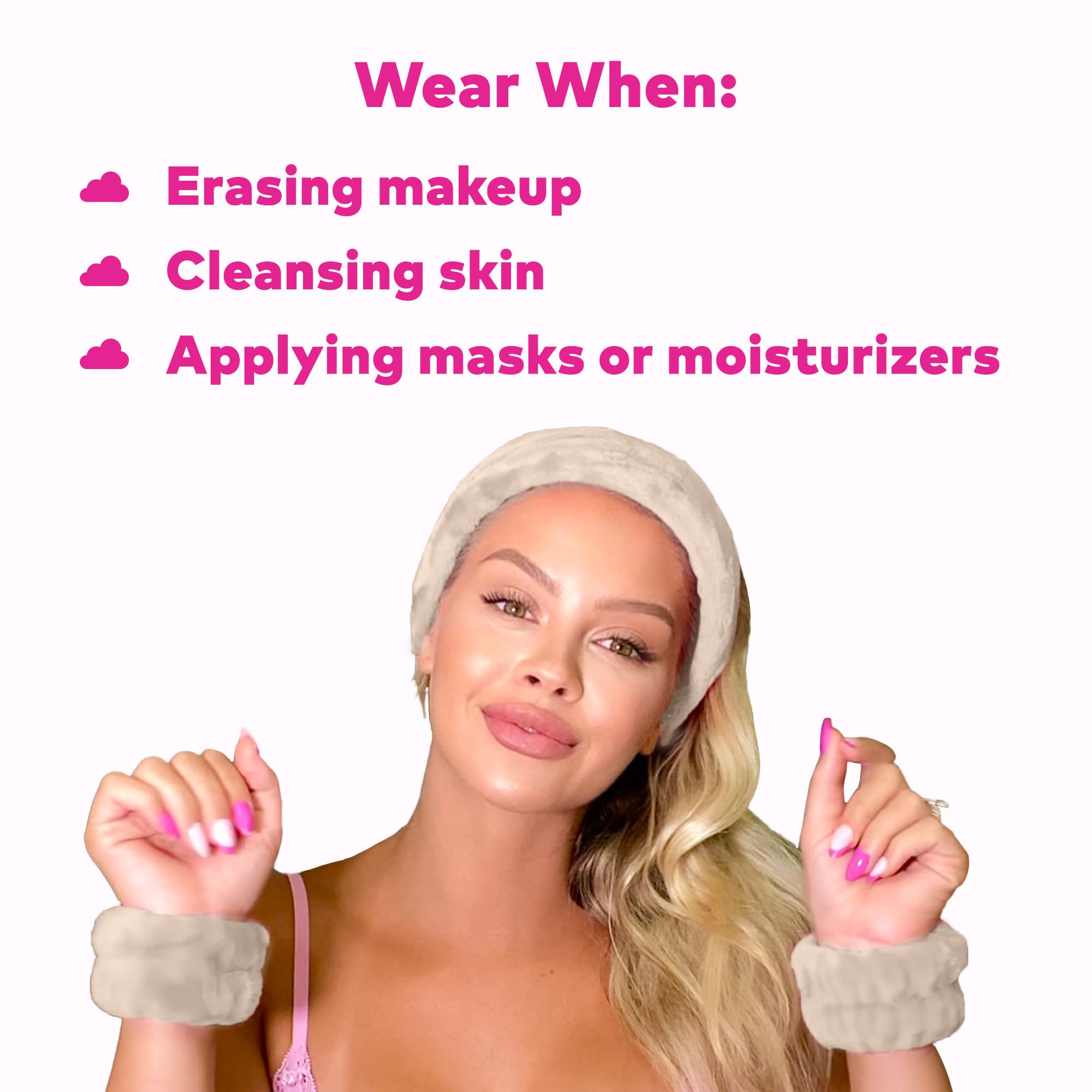 Drip Eraser by The Original Makeup Eraser, Absorbent Headband and Wristbands Collect Water During Face Washing, 3 Piece Spa Set, One Size Fits Most, Original Pink