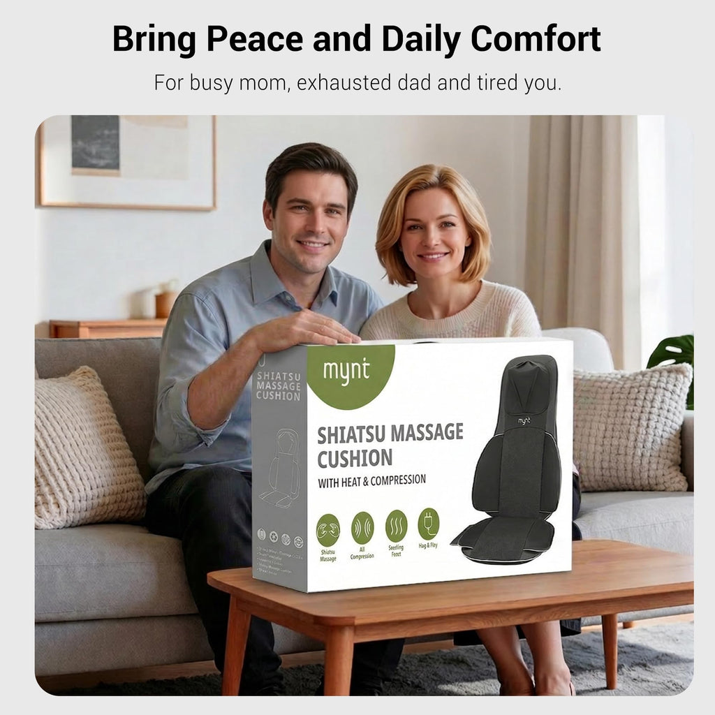 Mynt FSA Eligible HSA Approved Shiatsu Neck and Back Massager for Chair with 10 Deep Kneading Nodes, 2D & 3D Adjustable Back Massage with Heat, Portable Massage Chair Pad with Cover