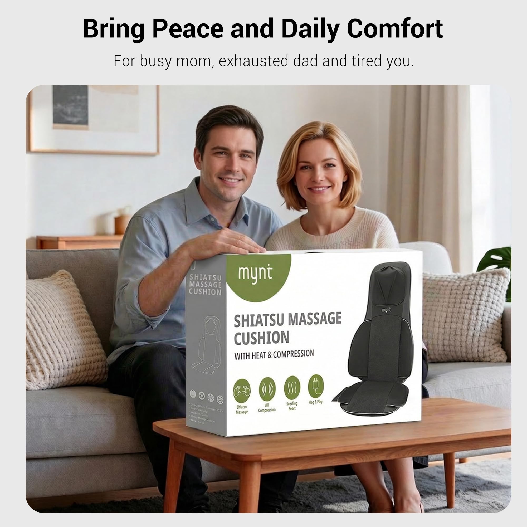 Mynt FSA Eligible HSA Approved Shiatsu Neck and Back Massager for Chair with 10 Deep Kneading Nodes, 2D & 3D Adjustable Back Massage with Heat, Portable Massage Chair Pad with Cover