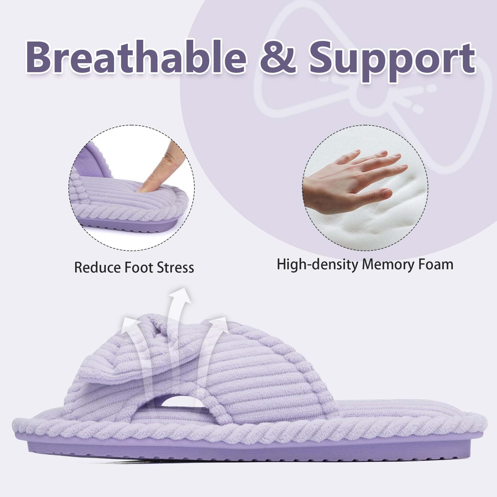 GOEWY Cute Slippers for Women Indoor and Outdoor Cozy Soft Bow Open Toe Womens Slippers with Memory Foam Anti-Skid Sole Slides Spa Birthday Gifts for Women Mom Her Ladies Bridesmaid