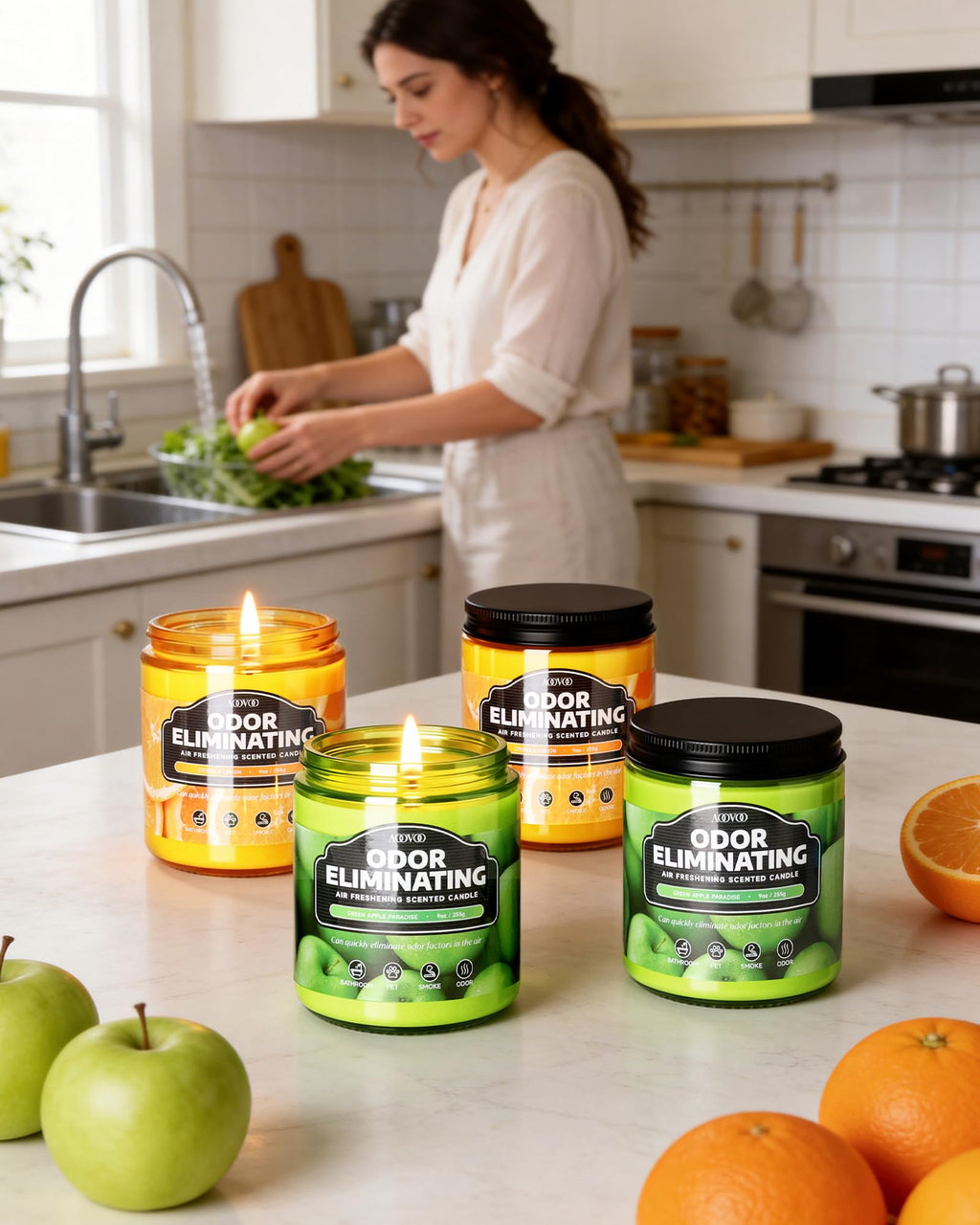 AOOVOO 4 Pack Citrus Lemon Odor Eliminating Highly Fragranced Candle Set - Eliminates 95% of Pet, Smoke, Food, and Other Smells Quickly, Non Toxic Air Freshing Soy Candle