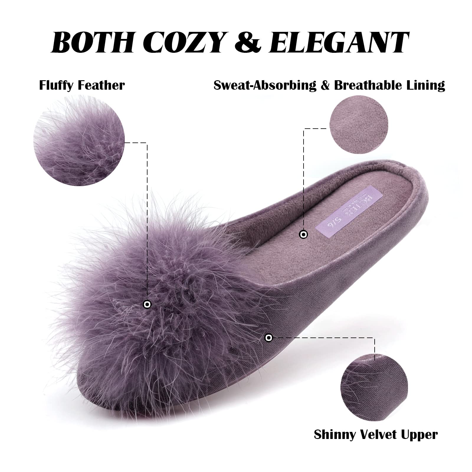 BCTEX COLL Women's Cozy Velvet Memory Foam House Slipper, Ladies Fuzzy Bedroom Slipper Non-slip Sole