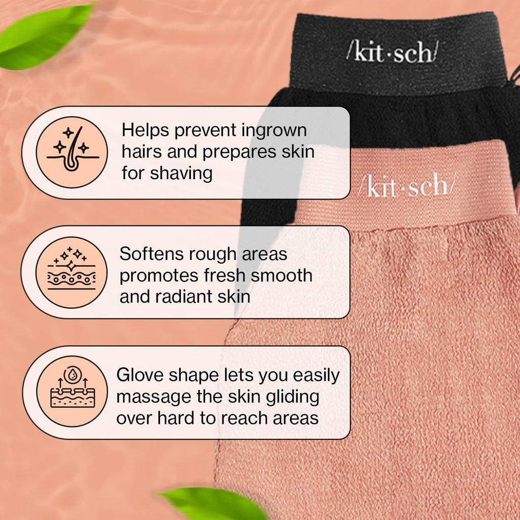 Kitsch Exfoliating Glove 1pc – Korean Exfoliating Mitt & Deep Exfoliating Body Scrubber for Shower, Bath | Body Exfoliator Glove, Dead Skin Remover | Skin Care for Smooth Skin - Leopard