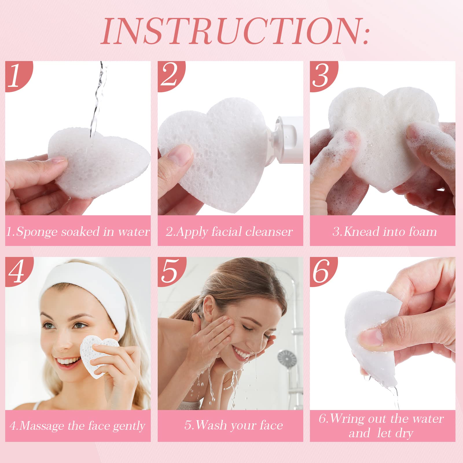 Sieral 120 Pcs Compressed Facial Sponges for Women with Container Disposable Face Sponge Pads for Mask Washing Face Cleansing Exfoliating Pore Esthetician Makeup Removal(Heart,Multicolor)