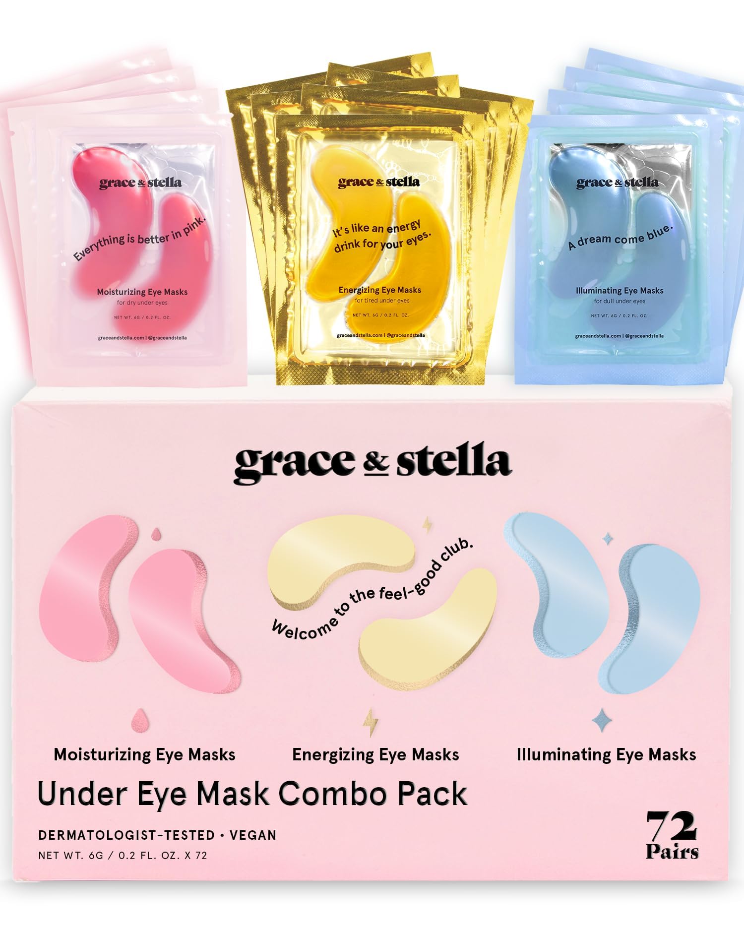 grace & stella Award Winning Under Eye Mask Reduce Dark Circles, Puffy Eyes, Undereye Bags, Wrinkles, Gel Under Eye Patches, New Mom Gifts - Vegan Self Care (48 Pairs, Blue)