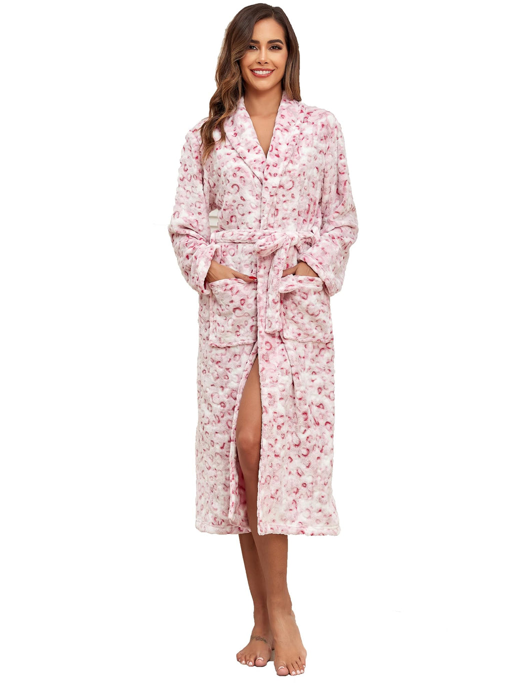 RONGTAI Womens Bathrobe Ladies Fleece Plush Warm Long Robes Fleece Nightgown Sleepwear