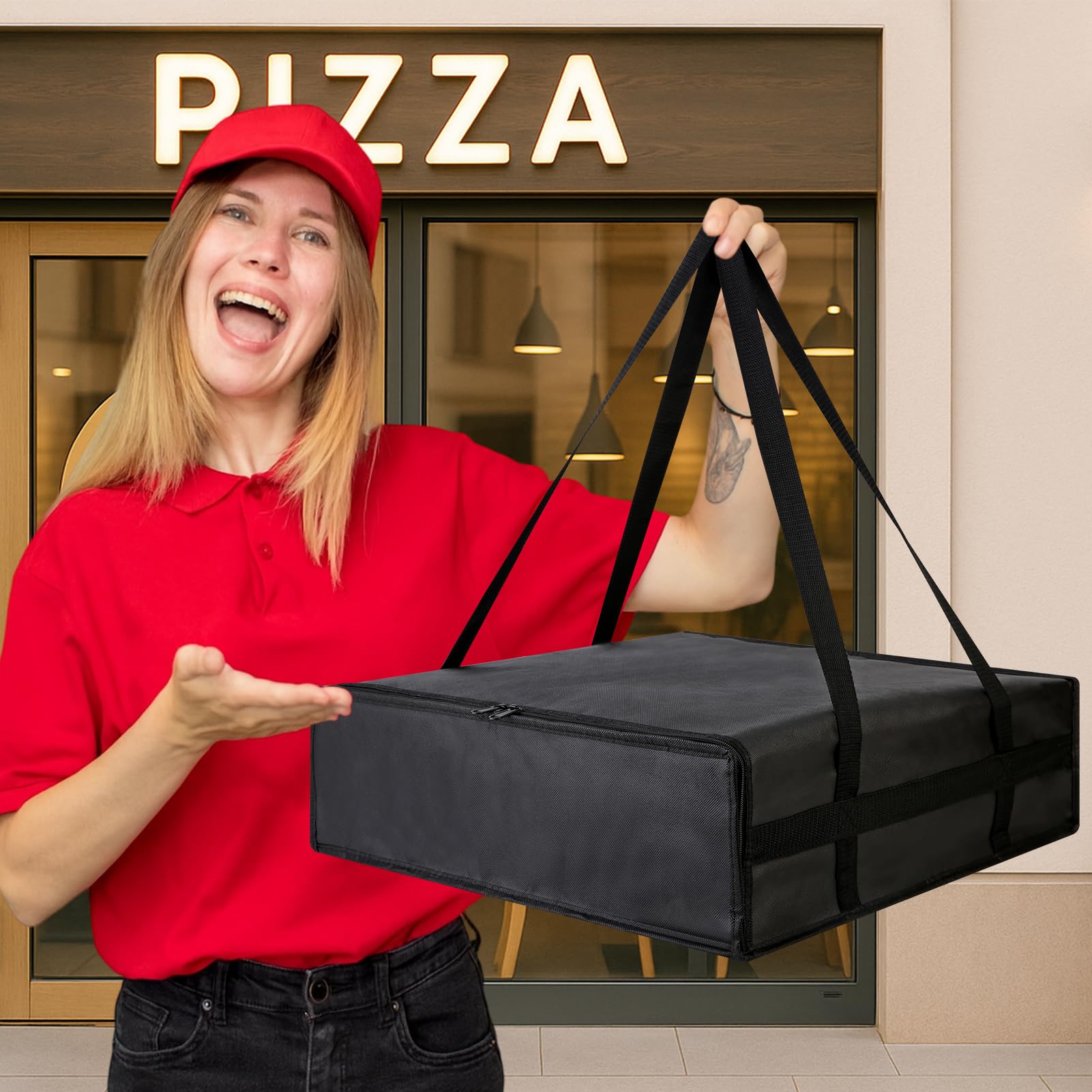 Bodaon Insulated Pizza Delivery Bag, 20" x 20" x 6" Pizza Warmer Bags for Carry Hot, Food Warmers for Parties, Pizza Thermal Insulation, Pizza Carrier for Catering, Red, 1-Pack