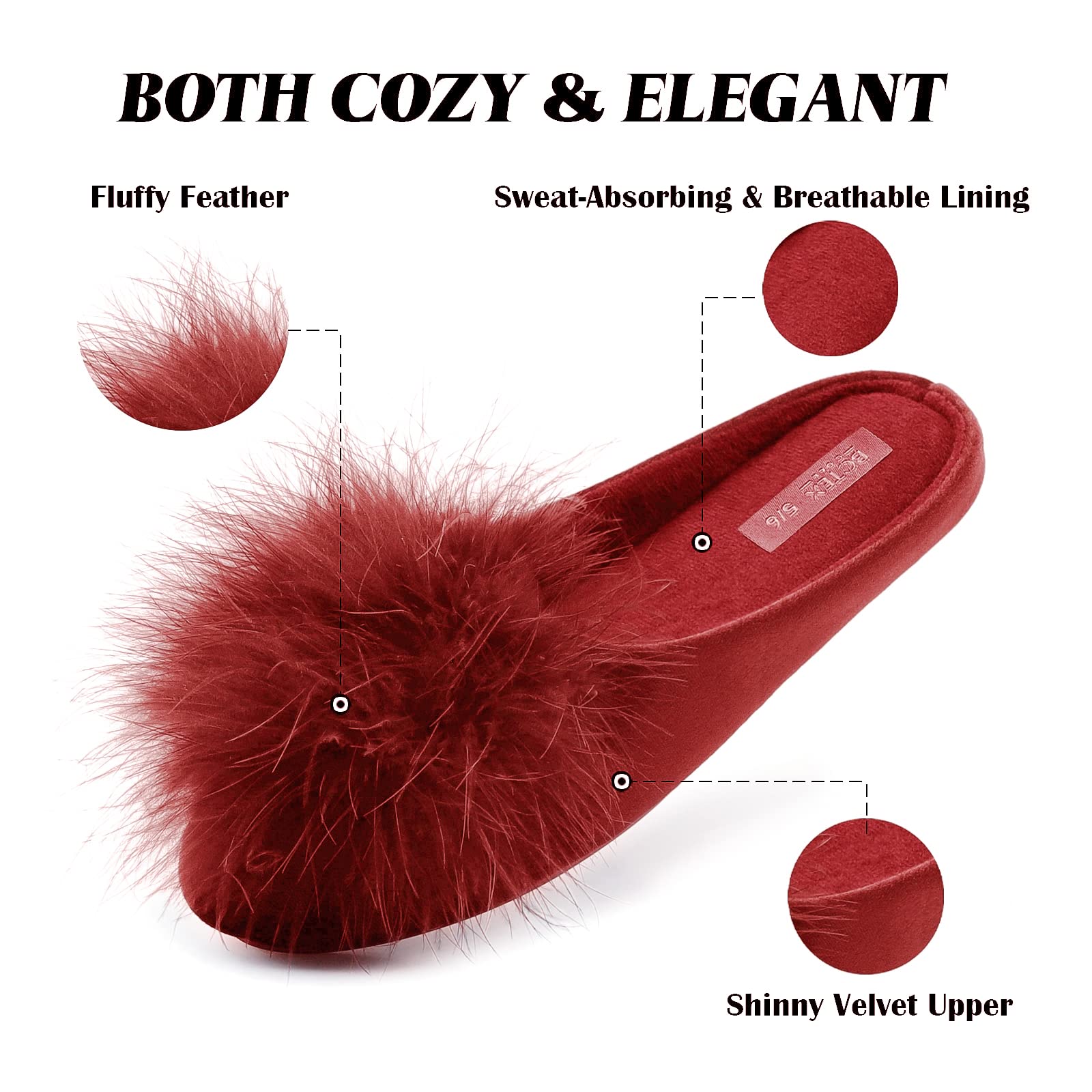 BCTEX COLL Women's Cozy Velvet Memory Foam House Slipper, Ladies Fuzzy Bedroom Slipper Non-slip Sole