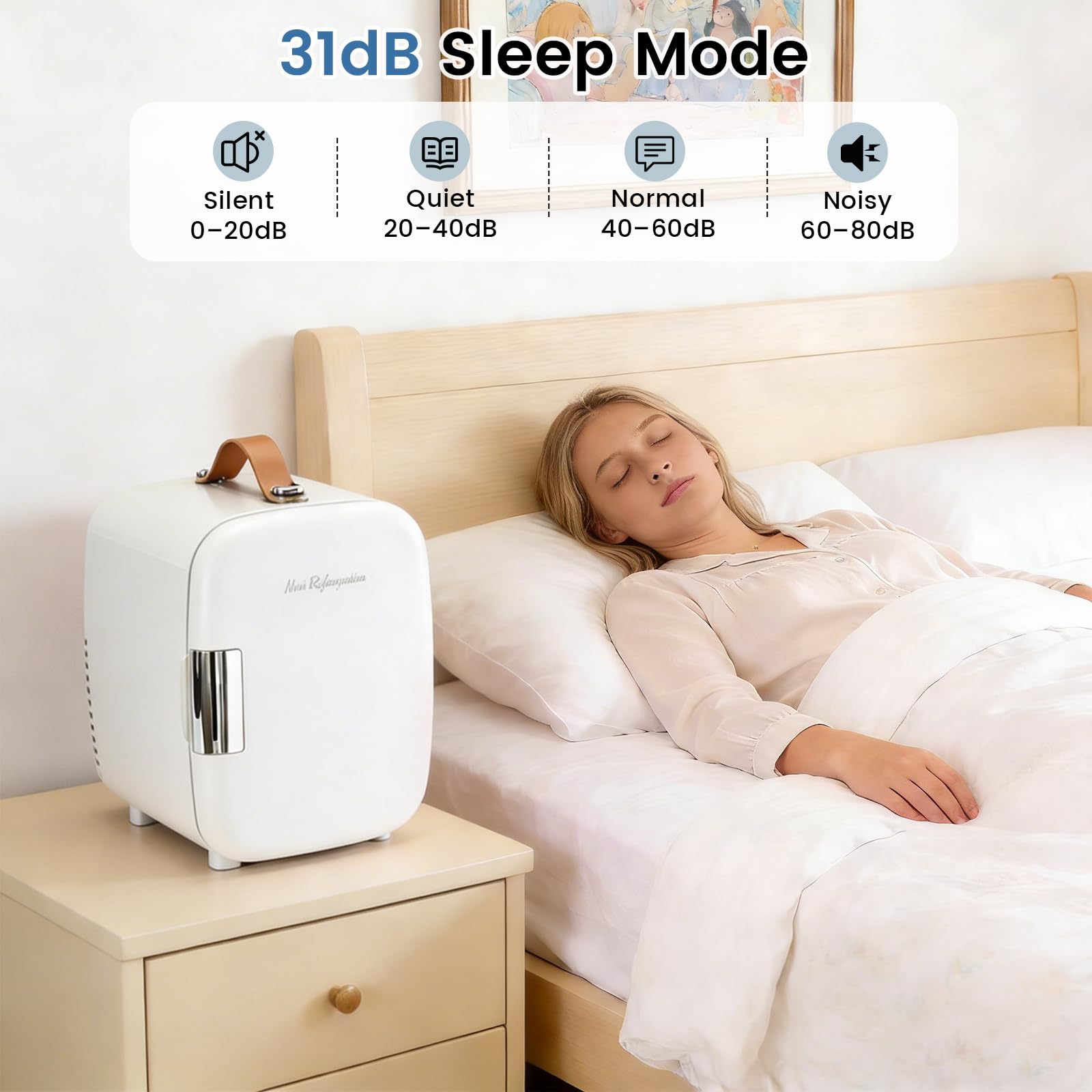 NEWBULIG Mini Fridge for Bedroom, Office & Car, Portable 4L/4.23QT Mini Refrigerator for Skincare with Handle, Ultra-Quiet Energy-Saving Compact Cooler for Drinks, Food, Skincare & Makeup, 12V AC/DC