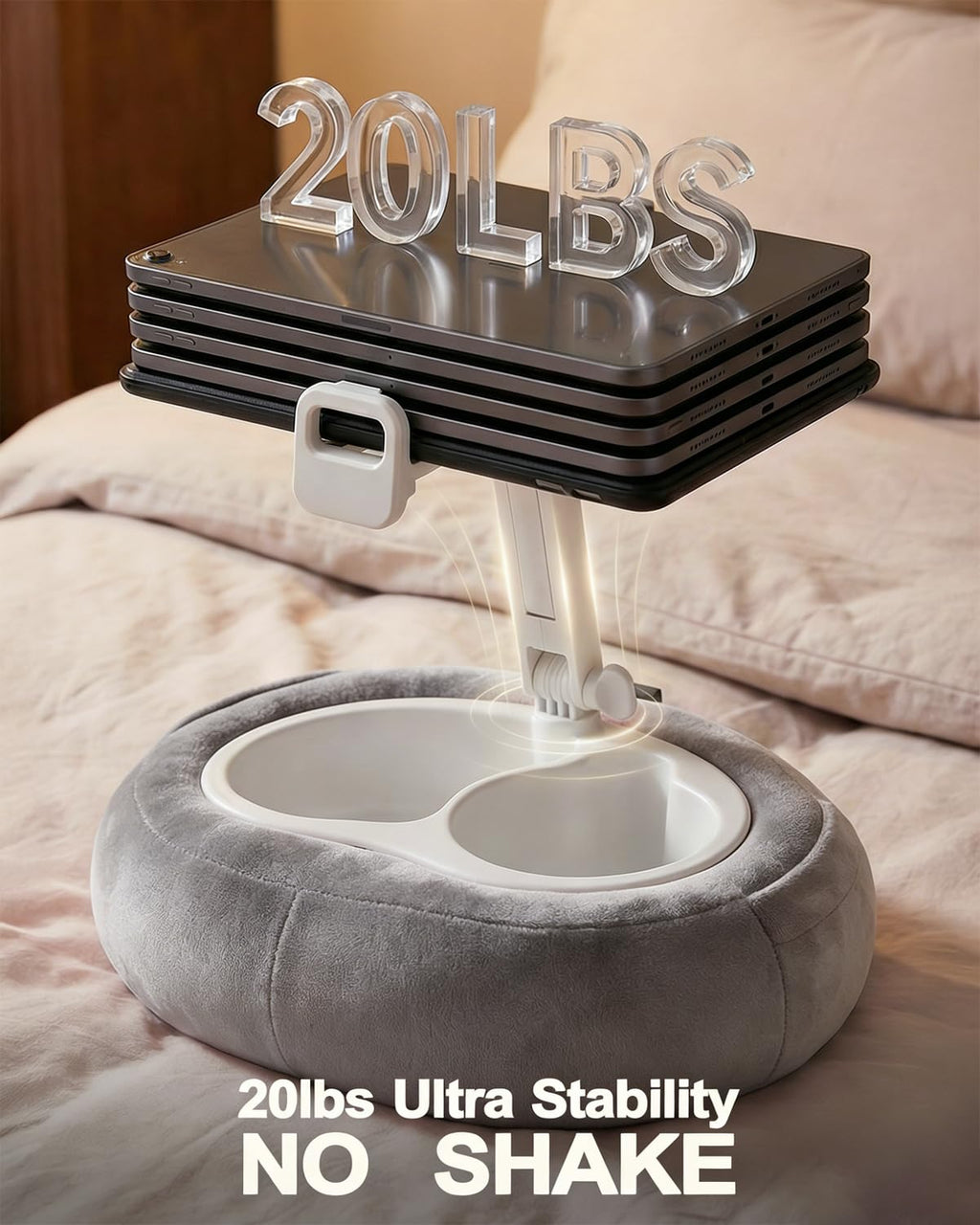 Tablet Pillow Stand, Compatible with 5"-12.9" Kindle, iPad, Phone/Tablet, Google, Samsung, 360° Rotating Phone Holder for Bed, Soft Plush Fabric, Detachable Bowl, Reading and Relaxation on Bed, Pink
