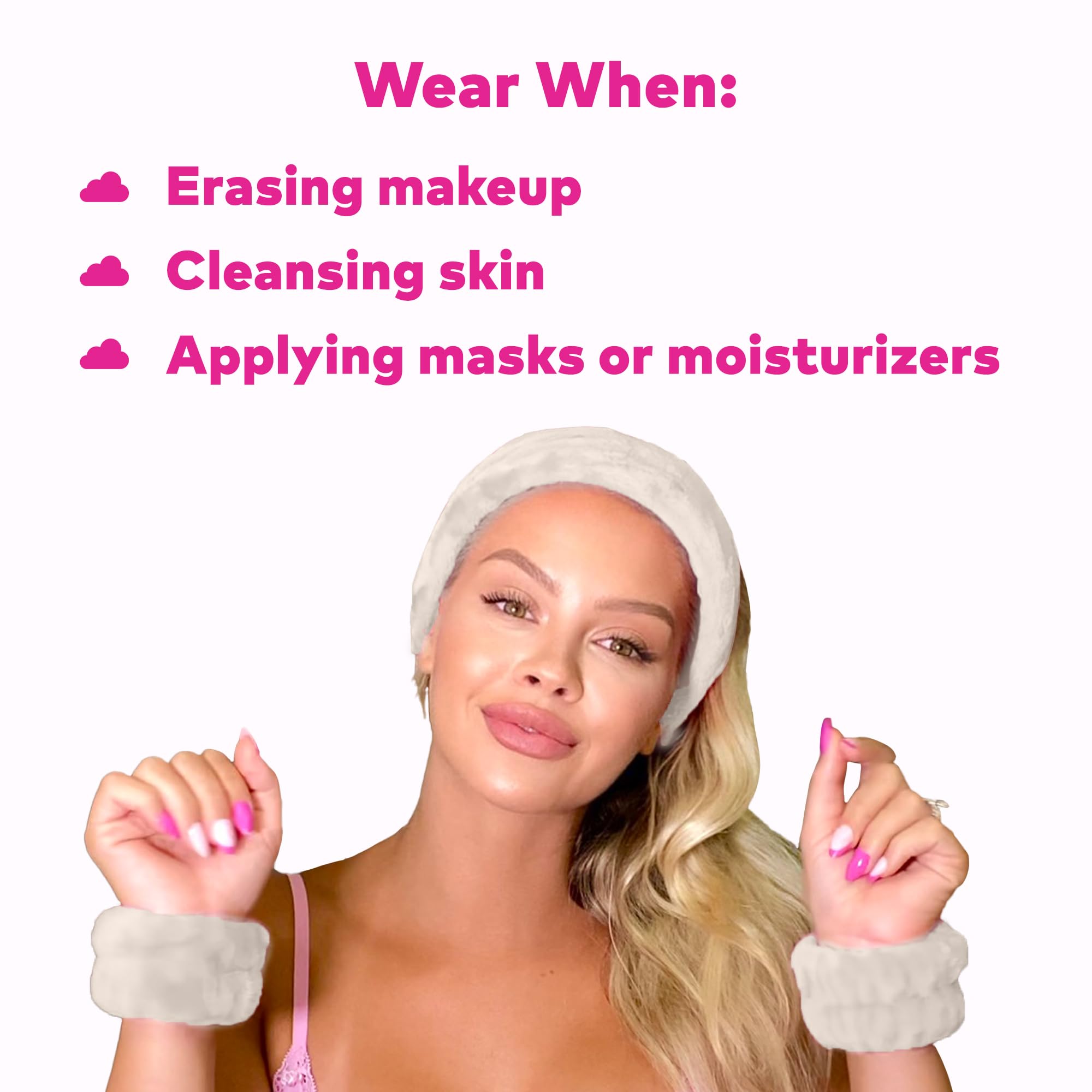 Drip Eraser by The Original Makeup Eraser, Absorbent Headband and Wristbands Collect Water During Face Washing, 3 Piece Spa Set, One Size Fits Most, Original Pink