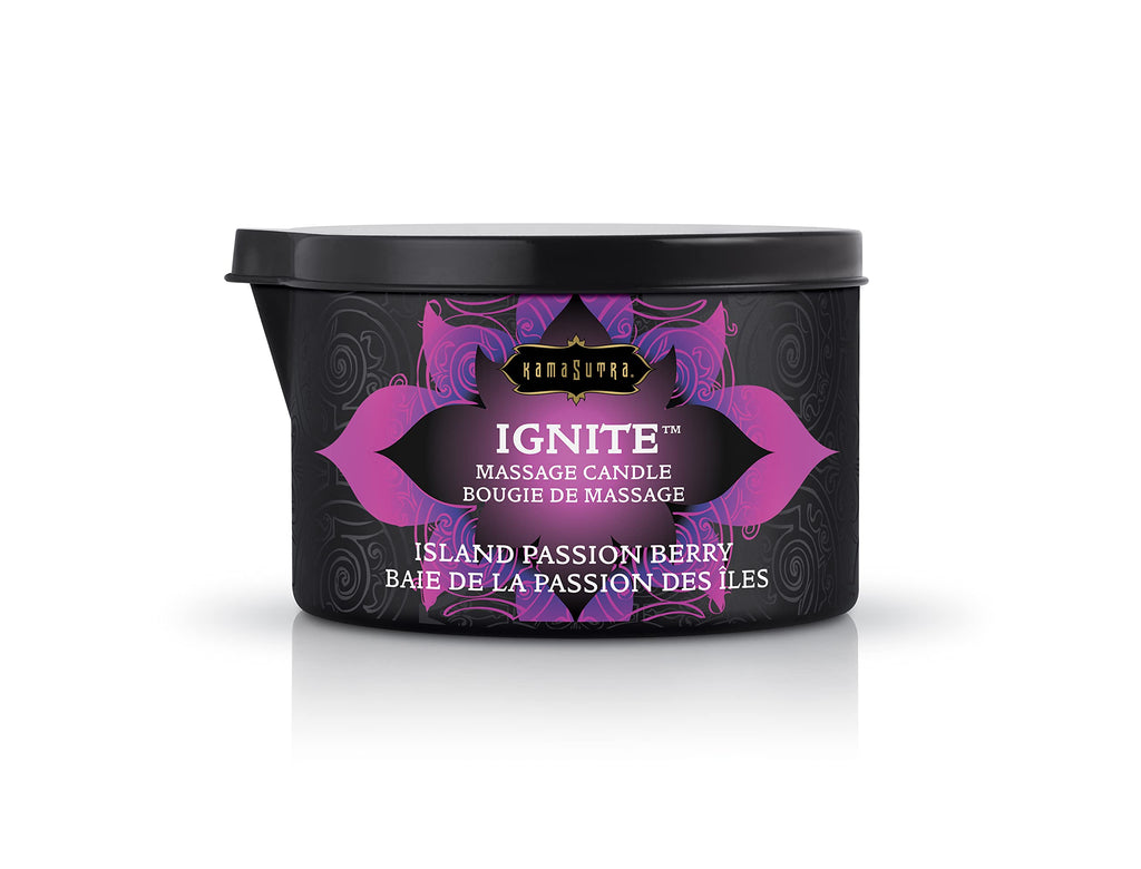 KAMA SUTRA Ignite Massage Candle - Coconut Oil and Soy Based - Island Passion Berry, 6 oz Candle Melts into a Warm Massage Oil, Couples Massage, Pour Spout Massage Candle
