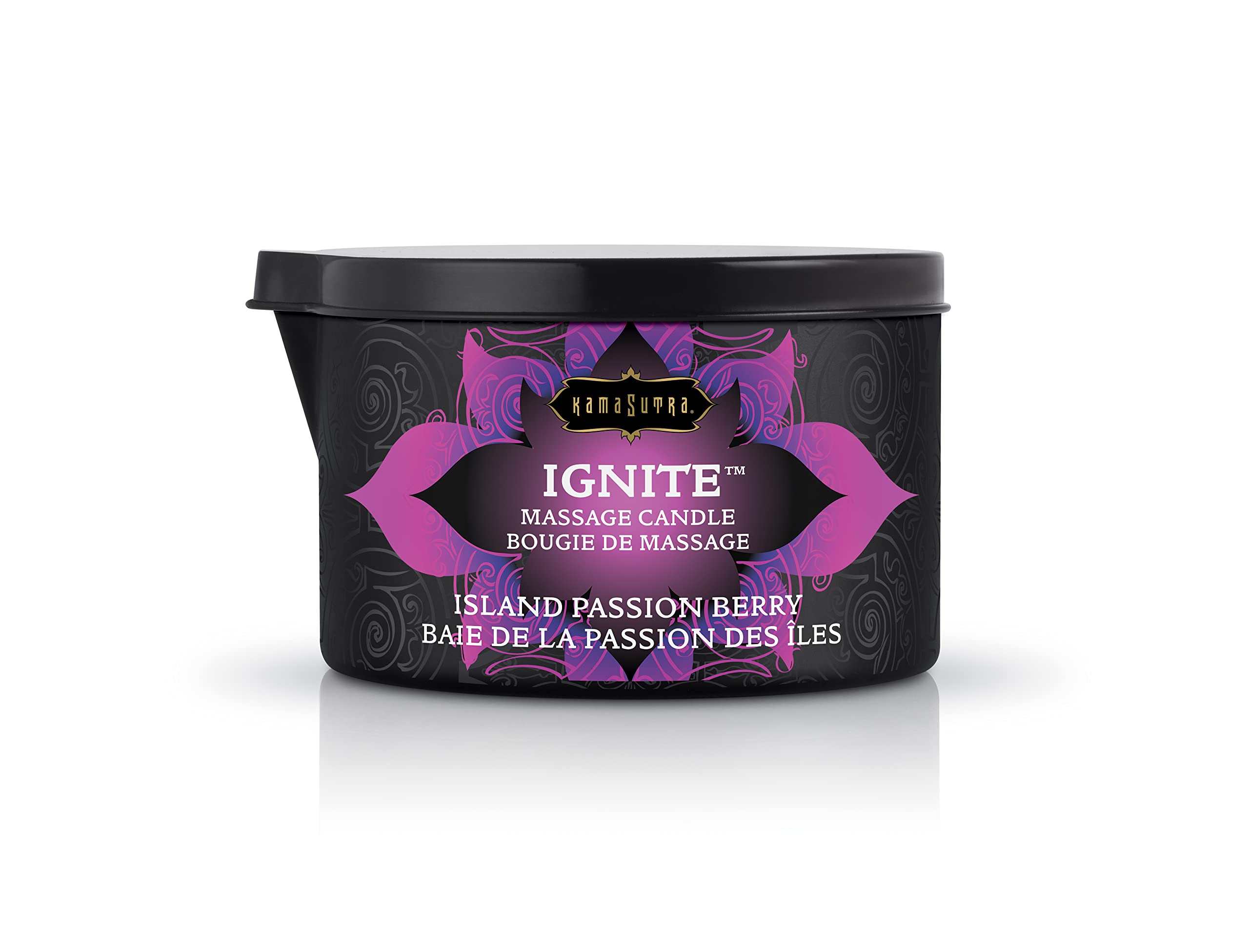 KAMA SUTRA Ignite Massage Candle - Coconut Oil and Soy Based - Island Passion Berry, 6 oz Candle Melts into a Warm Massage Oil, Couples Massage, Pour Spout Massage Candle
