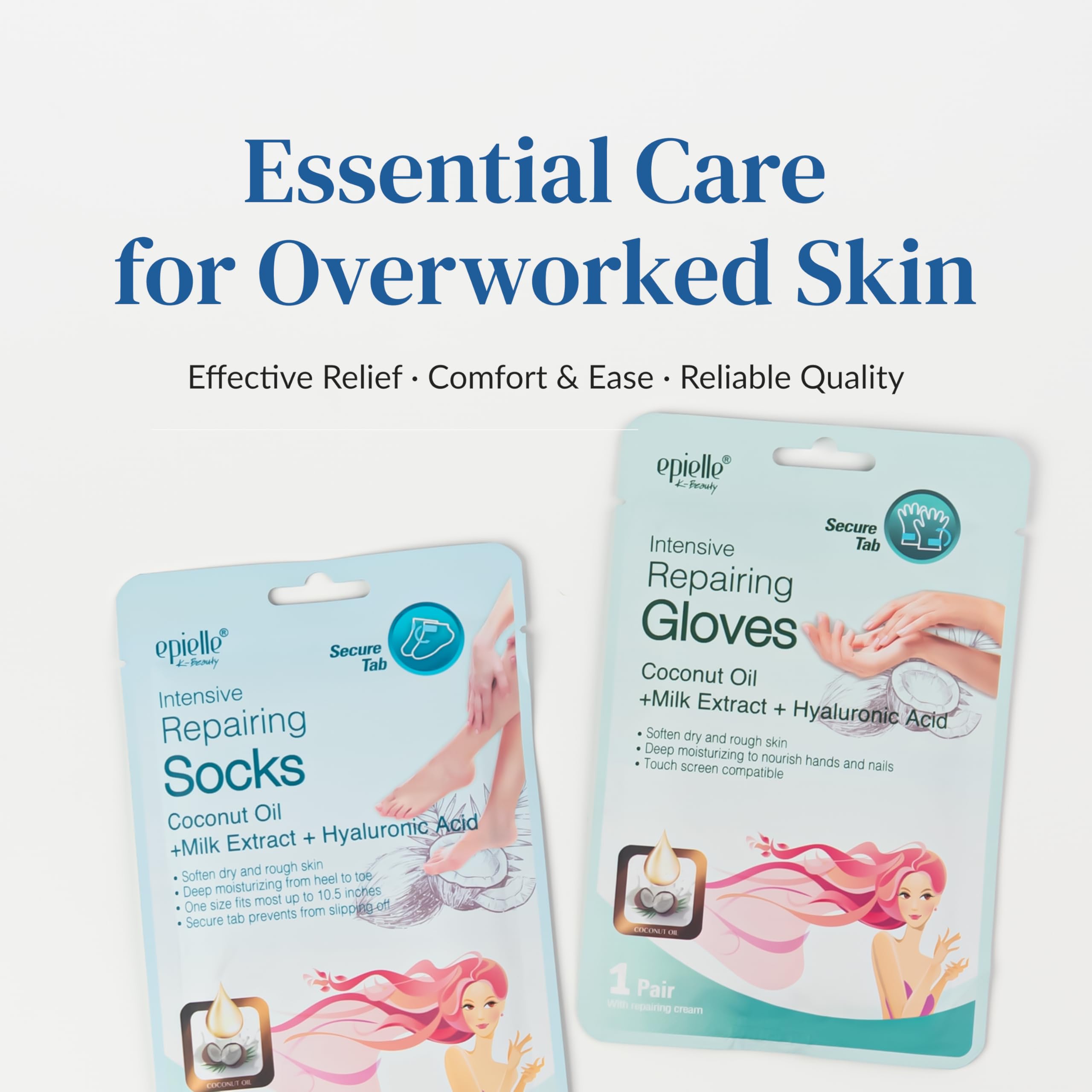 Epielle Intensive Repairing Hand & Foot Masks, Restore and Moisturize Dry, Cracked Skin, Self Care Gifts for Women, Spa Kit, 6 Moisturizing Gloves & 6 Moisturizing Socks
