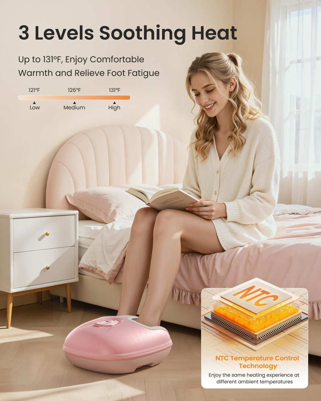 RENPHO Foot Massager Machine with Heat [2026 Upgraded], Birthday Gifts for Women Men Mom Dad, Shiatsu Foot Massager for Plantar Fasciitis, Cordless Control, Self Care Relaxation Gifts, Pink