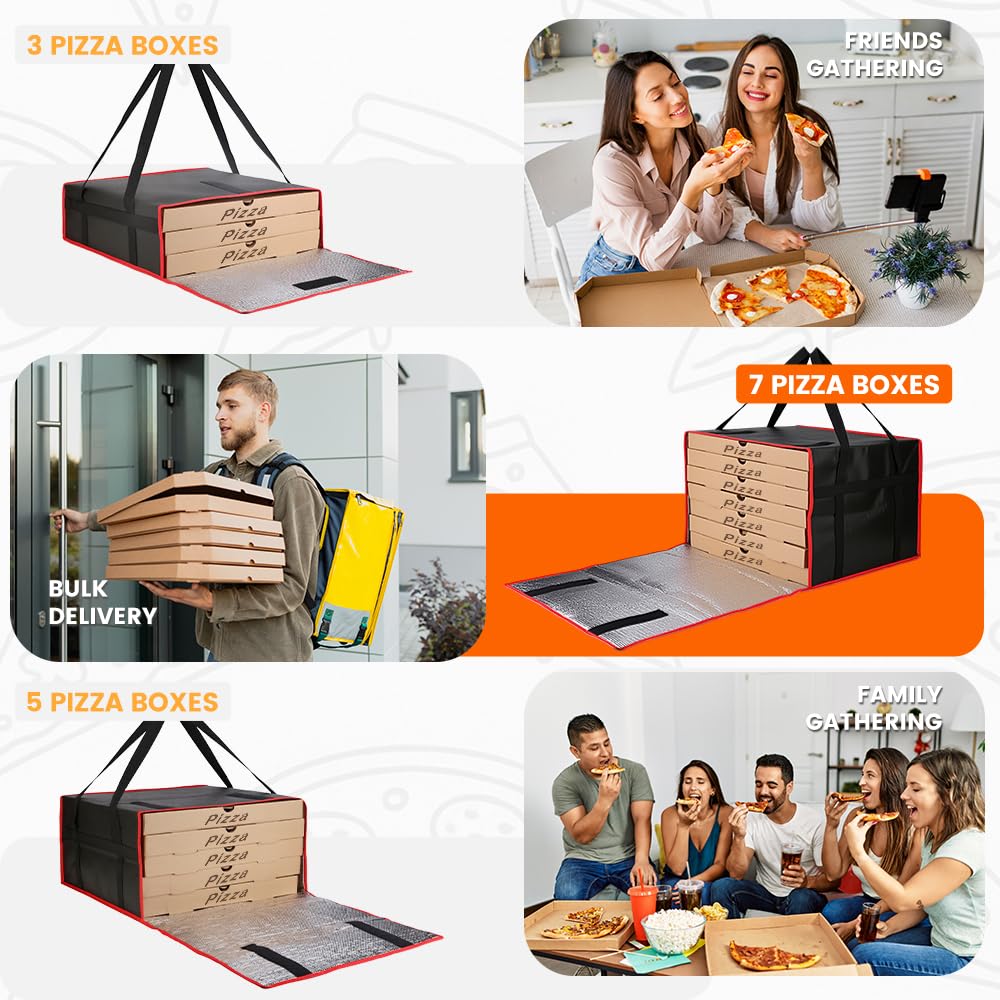 Bodaon Insulated Pizza Delivery Bag, 20" x 20" x 6" Pizza Warmer Bags for Carry Hot, Food Warmers for Parties, Pizza Thermal Insulation, Pizza Carrier for Catering, Red, 1-Pack