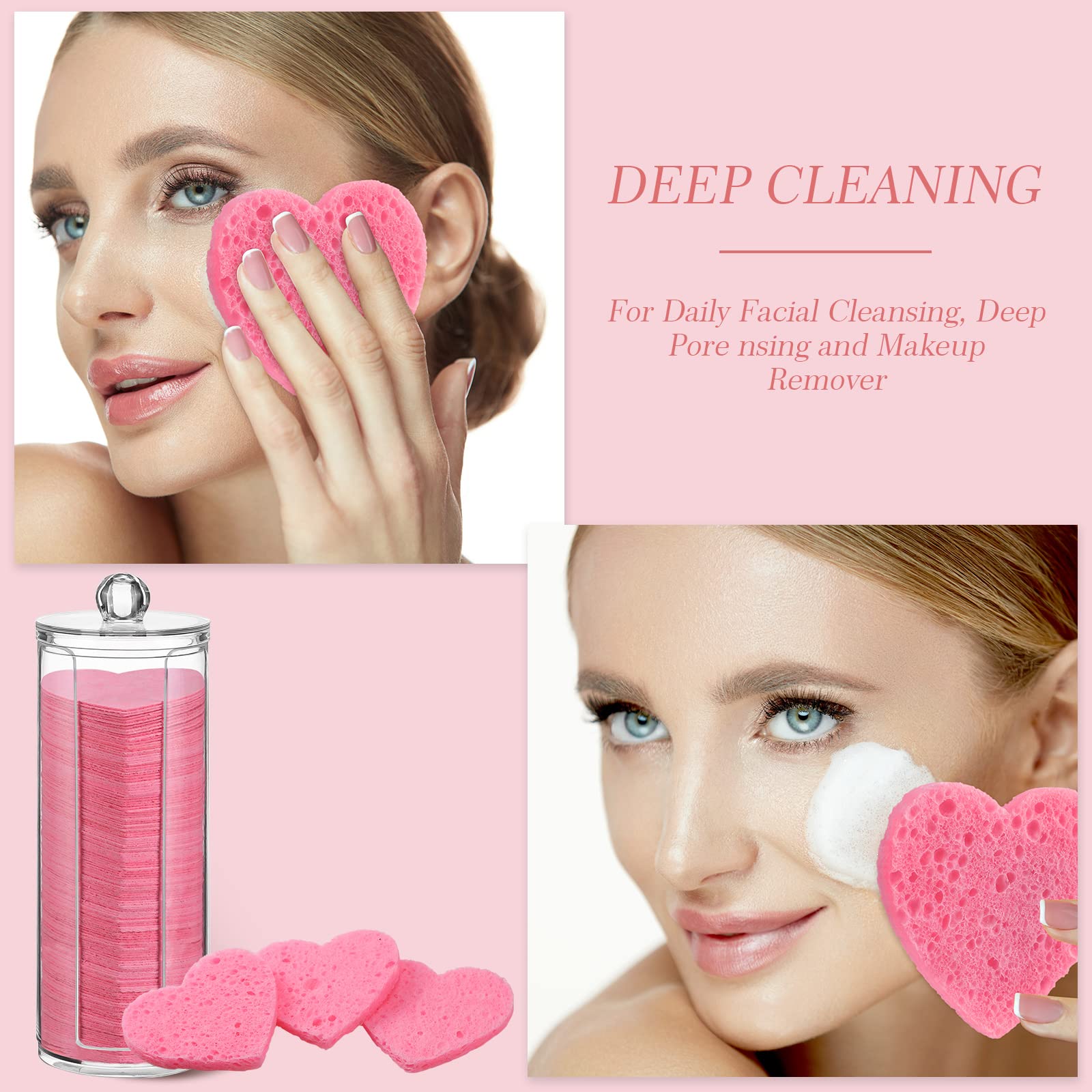 Sieral 120 Pcs Compressed Facial Sponges for Women with Container Disposable Face Sponge Pads for Mask Washing Face Cleansing Exfoliating Pore Esthetician Makeup Removal(Heart,Multicolor)