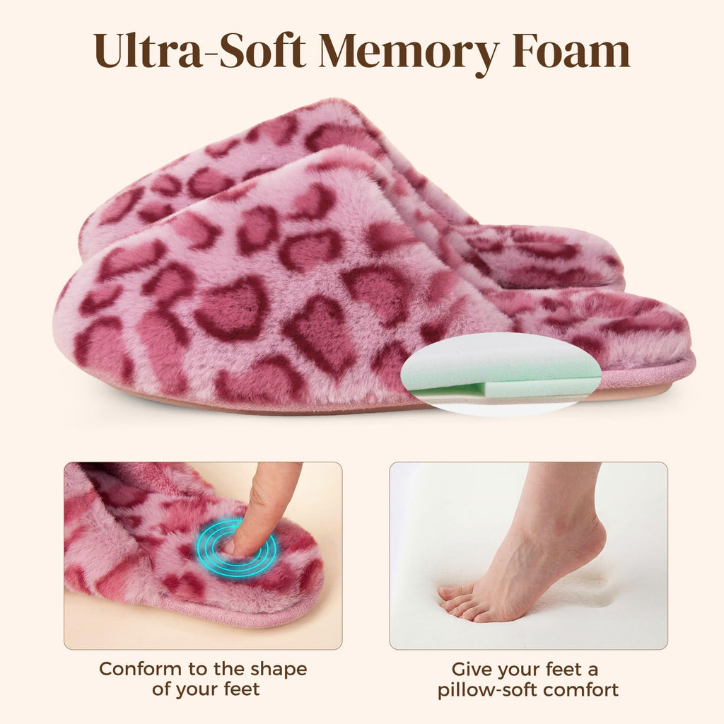 Snug Leaves Women's Fuzzy Scuff Slippers Soft Comfy Memory Foam Non-slip Indoor House Shoes