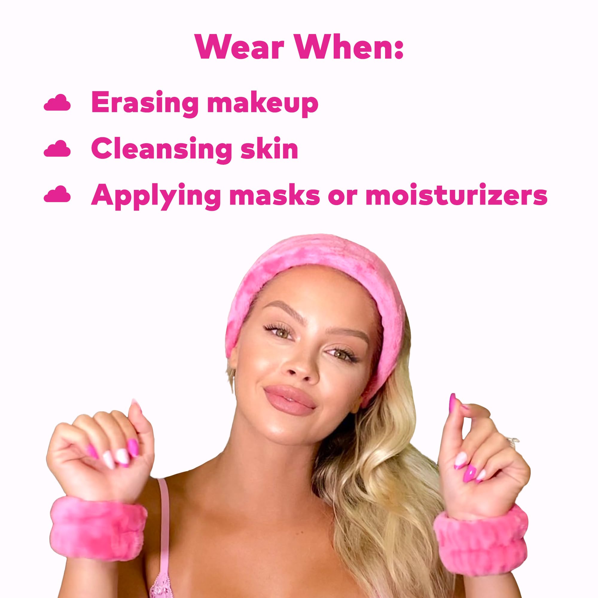 Drip Eraser by The Original Makeup Eraser, Absorbent Headband and Wristbands Collect Water During Face Washing, 3 Piece Spa Set, One Size Fits Most, Original Pink