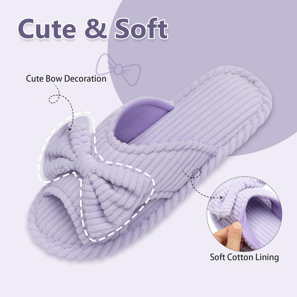 GOEWY Cute Slippers for Women Indoor and Outdoor Cozy Soft Bow Open Toe Womens Slippers with Memory Foam Anti-Skid Sole Slides Spa Birthday Gifts for Women Mom Her Ladies Bridesmaid