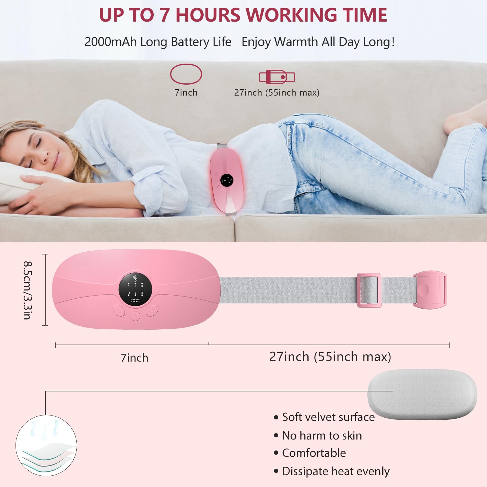 HOTBAG Heating Pad for Period Cramps, Portable Cordless 3S Fast Period Heating Pad Cramp Relief with 3 Heat Levels and 3 Massage Modes, Electric Heating Pad for Pain Relief Gifts for Women (Purple)