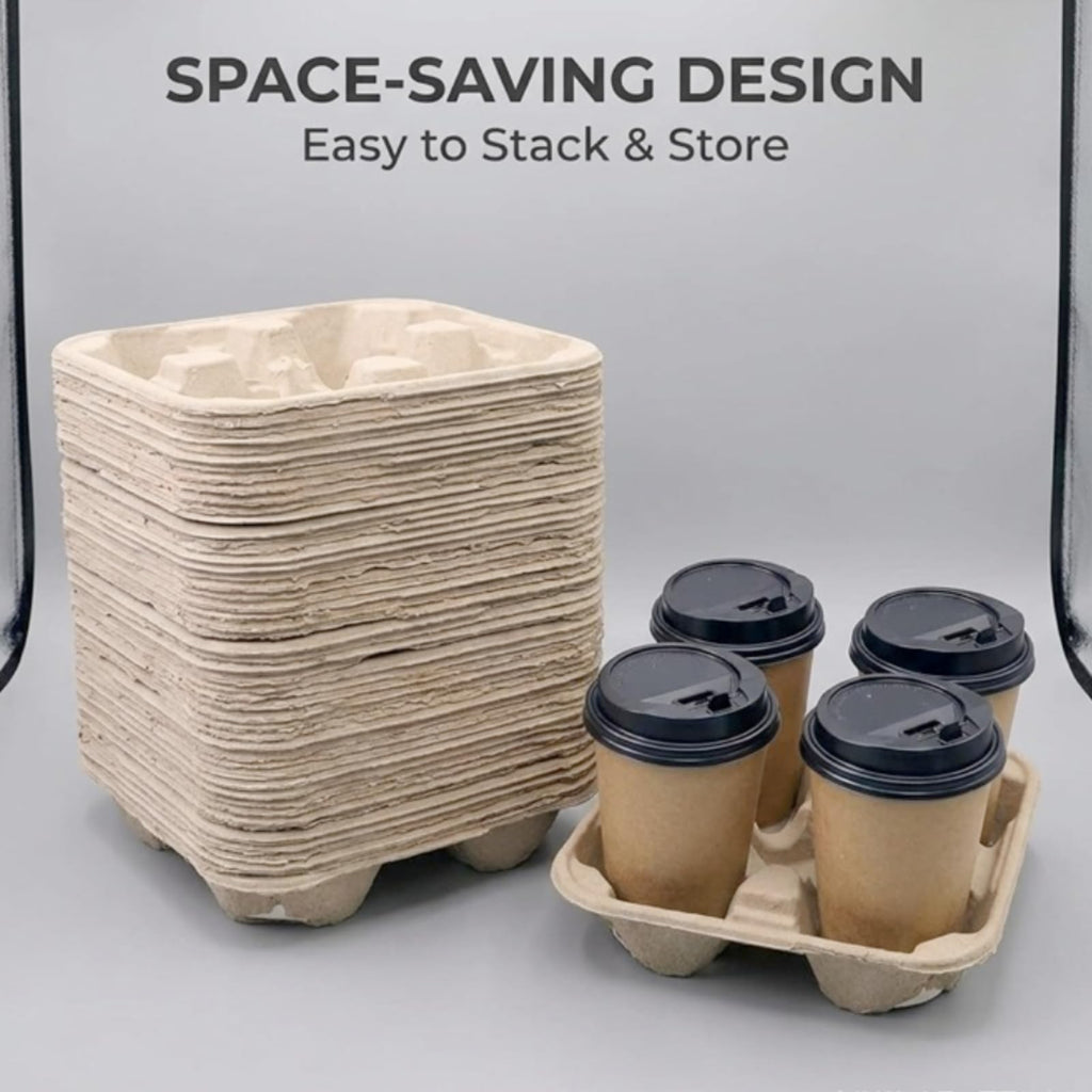 2 Cup Disposable Coffee Trays,Pulp Fiber Cup Holder Commercial Compostable Beverage Carriers, Spill Drink Cup Holder for Hot and Cold Beverages，Restaurants and Take Away（40pice）