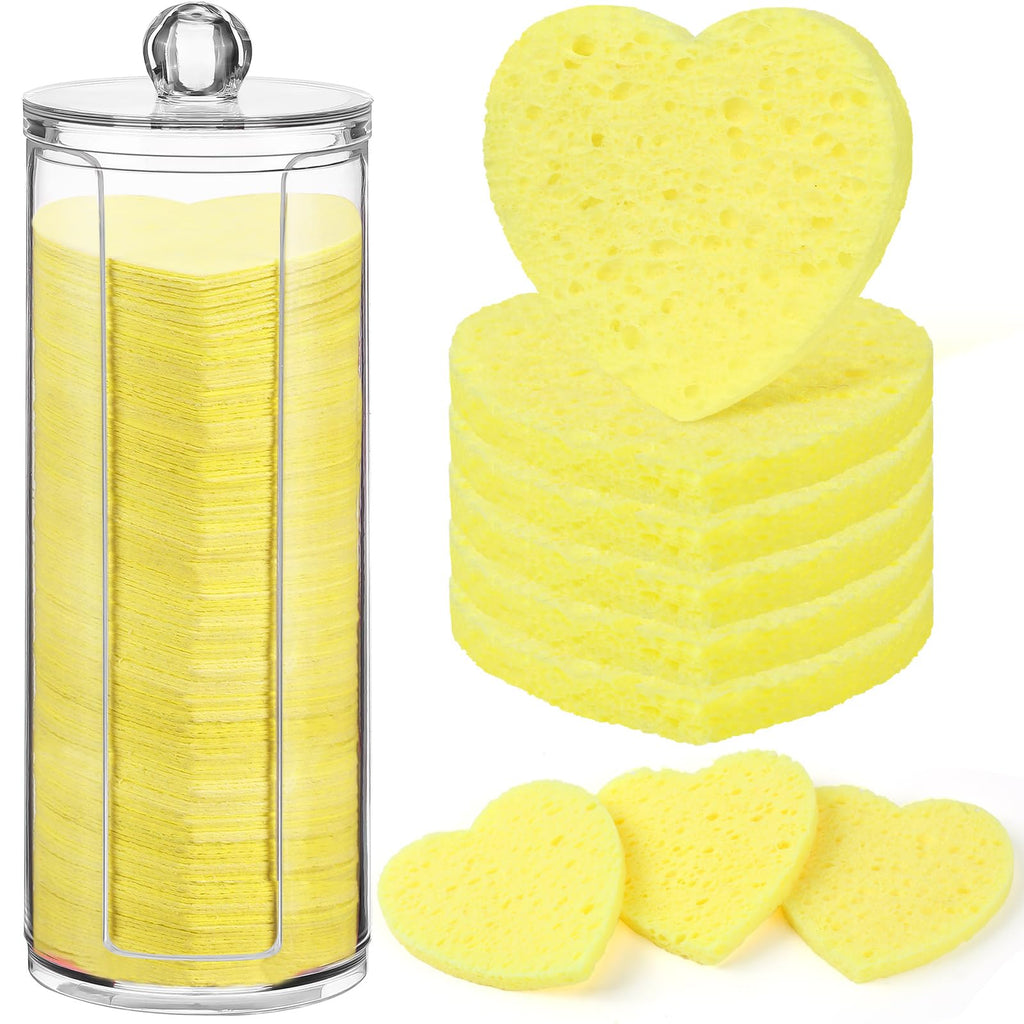 Sieral 120 Pcs Compressed Facial Sponges for Women with Container Disposable Face Sponge Pads for Mask Washing Face Cleansing Exfoliating Pore Esthetician Makeup Removal(Heart,Multicolor)